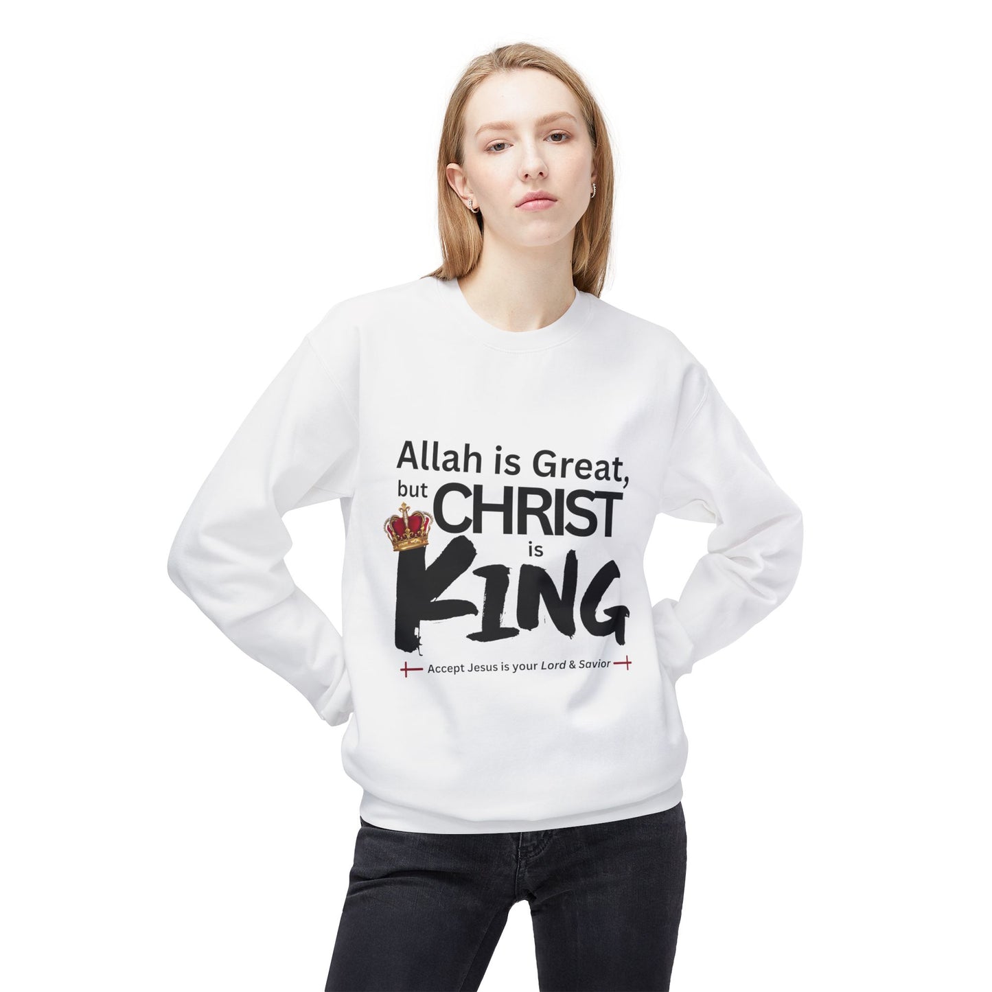 "Christ is King" Unisex Comfy Fleece Sweatshirt (Great Logo - Front) - Sweet Baby Jeez Teez