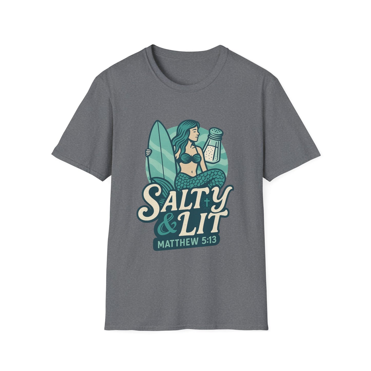 "Salty & Lit" Mermaid Matthew 5:13 Bible Verse Christian Women's Softstyle Tshirt