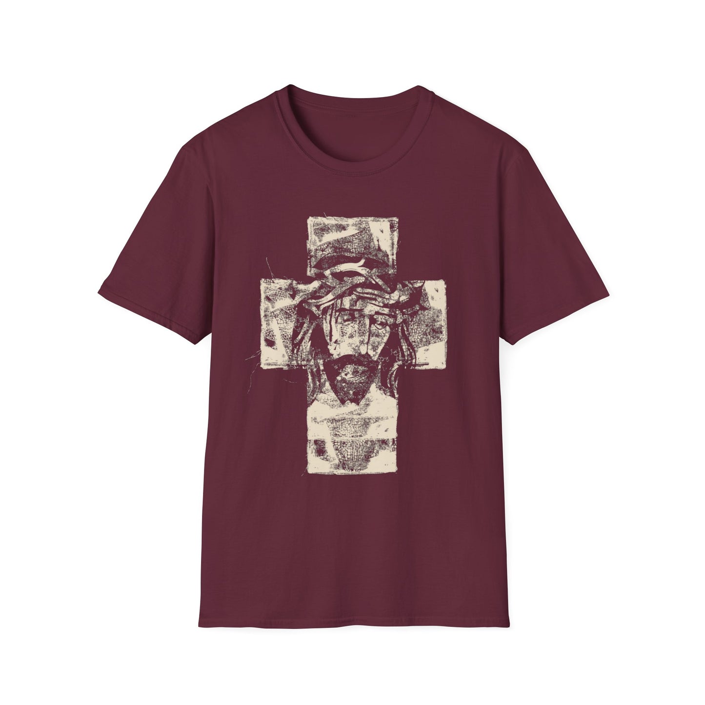 Christ Portrait on Cross Modern Logo Men's Tshirt - Sweet Baby Jeez Teez