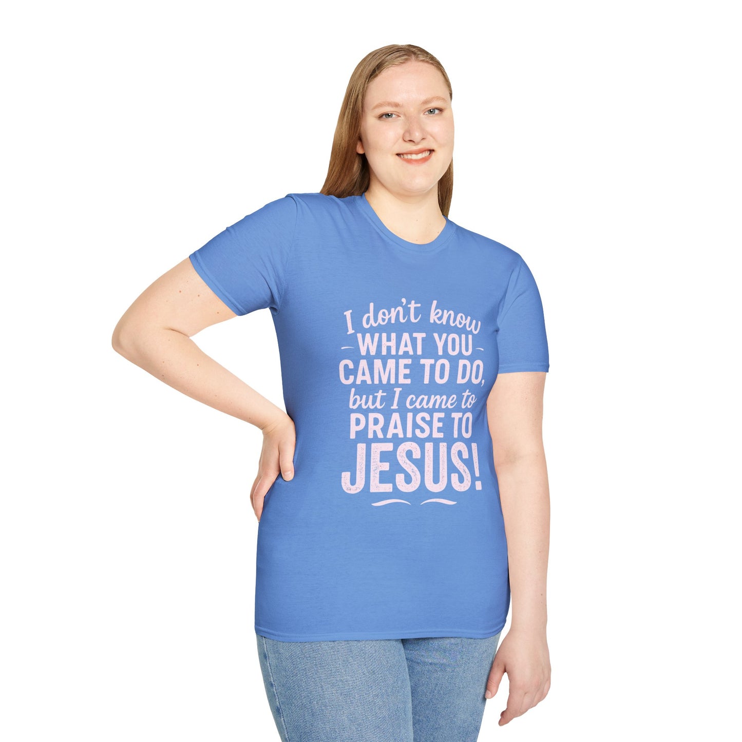 "I Came to Praise Jesus" Relaxed Softstyle Tshirt (Light Pink Logo) - Sweet Baby Jeez Teez