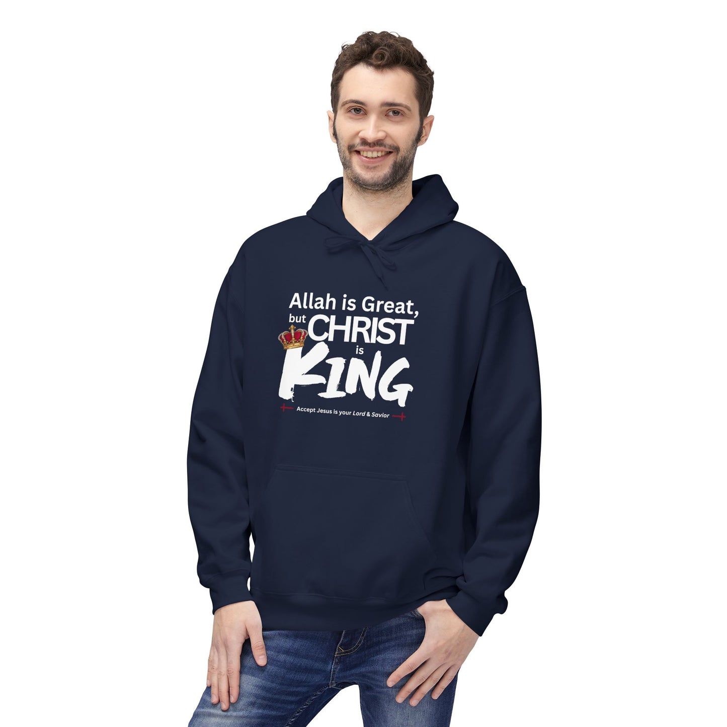 "Christ is King" Cozy Unisex Fleece Hoodie (Great Logo - White) - Sweet Baby Jeez Teez
