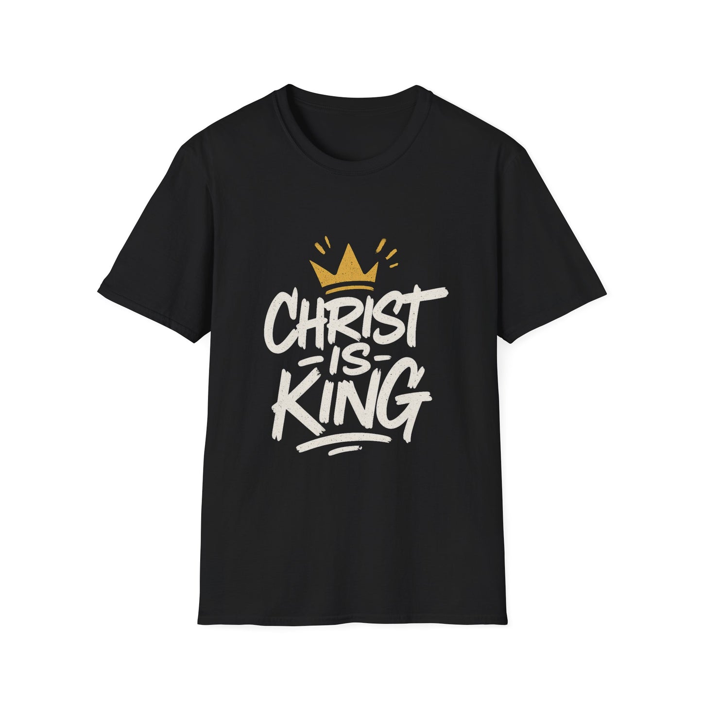 Christ is King Men's Unisex Softstyle T-Shirt (Gold Crown Logo)