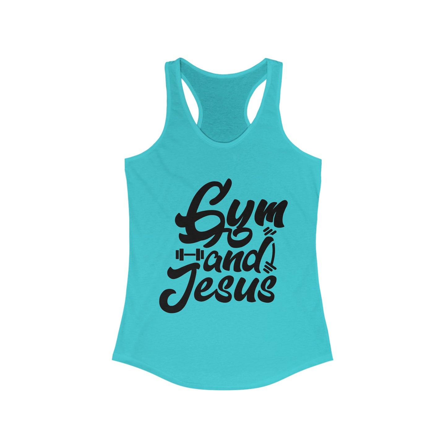 Gym and Jesus Women's Racerback Tank (Black Logo) - Sweet Baby Jeez Teez