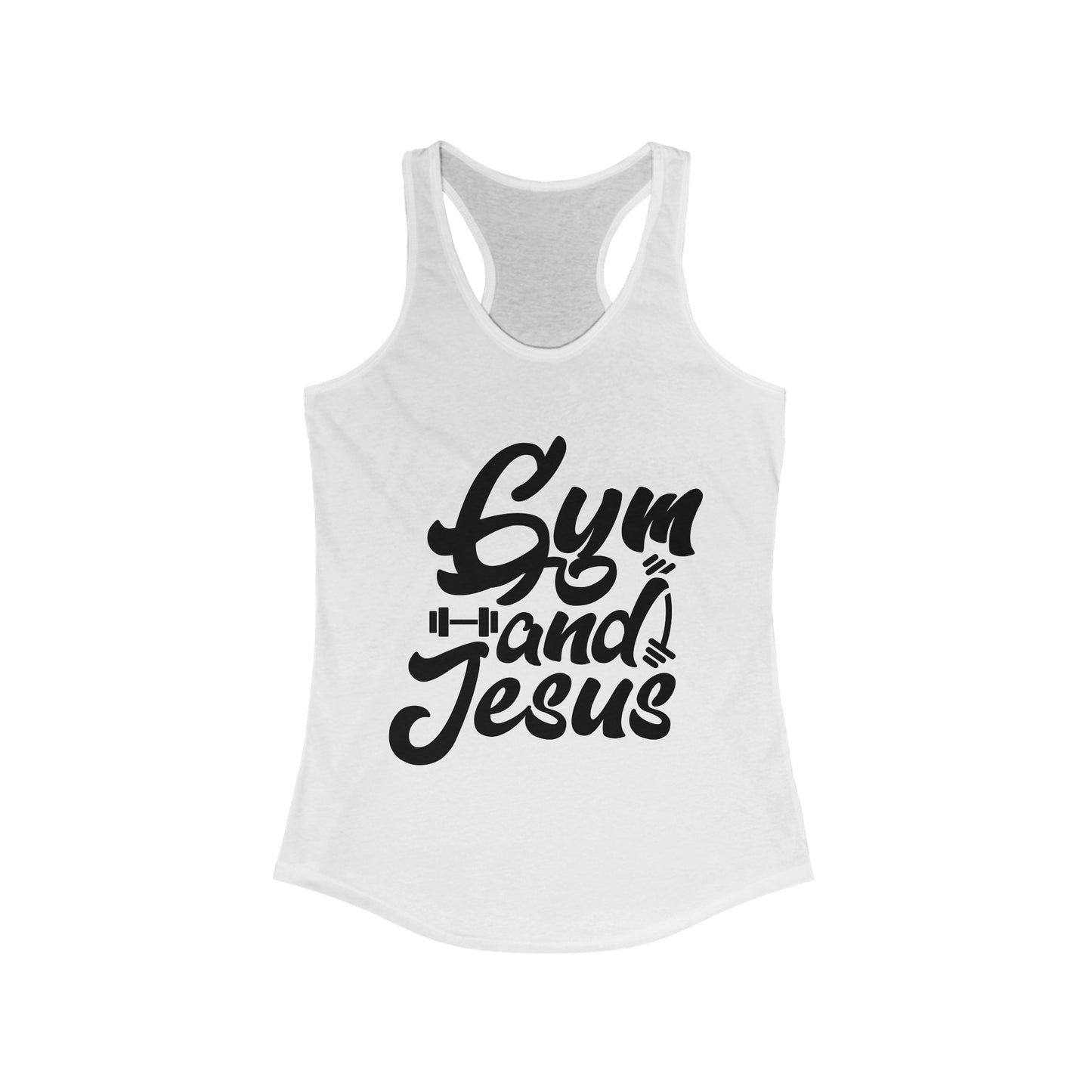 Gym and Jesus Women's Racerback Tank (Black Logo) - Sweet Baby Jeez Teez
