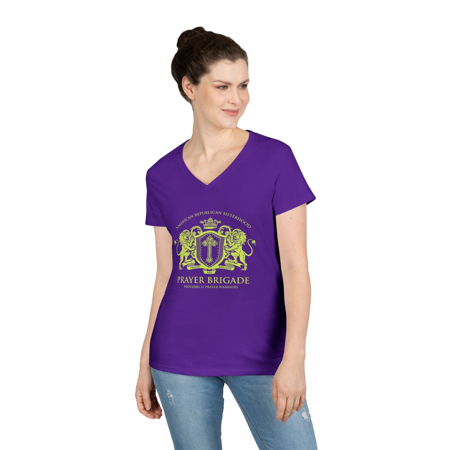 ARS Prayer Brigade Ladies' V-Neck T-Shirt (Chartreuse Logo)