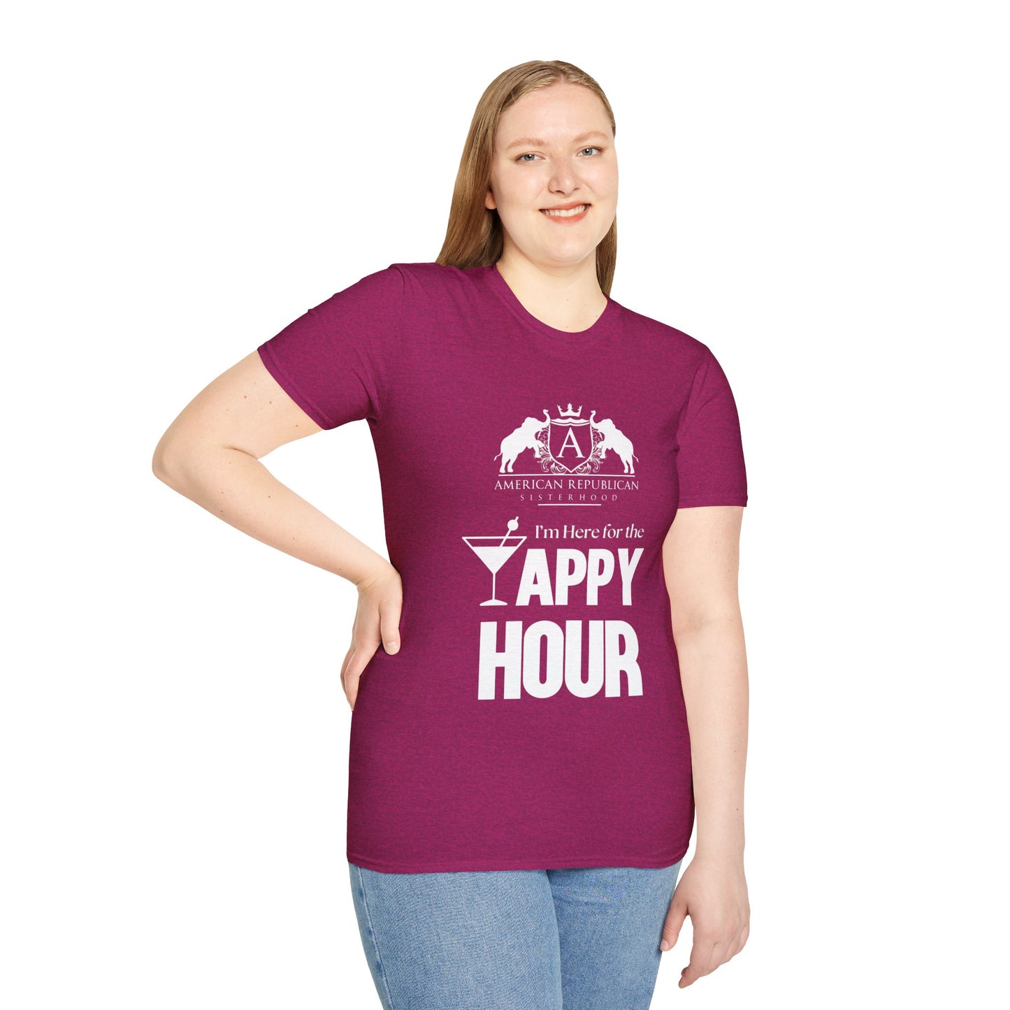 Here for the Yappy Hour Women's Unisex/Relaxed Tshirt (ARS-White Logo) - Sweet Baby Jeez Teez