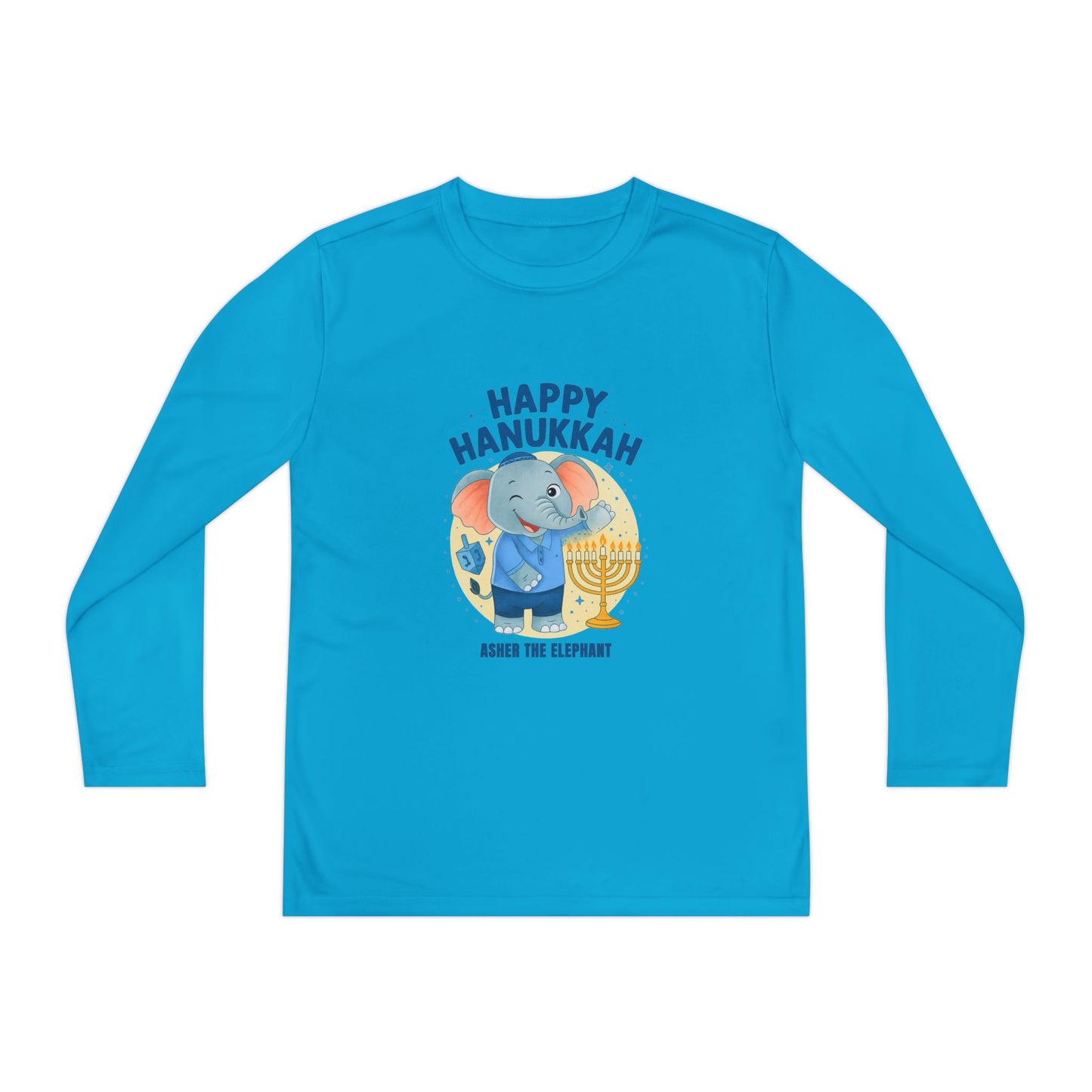 Happy Hanukkah Asher Kids Long Sleeve T-shirt (Wink Logo)