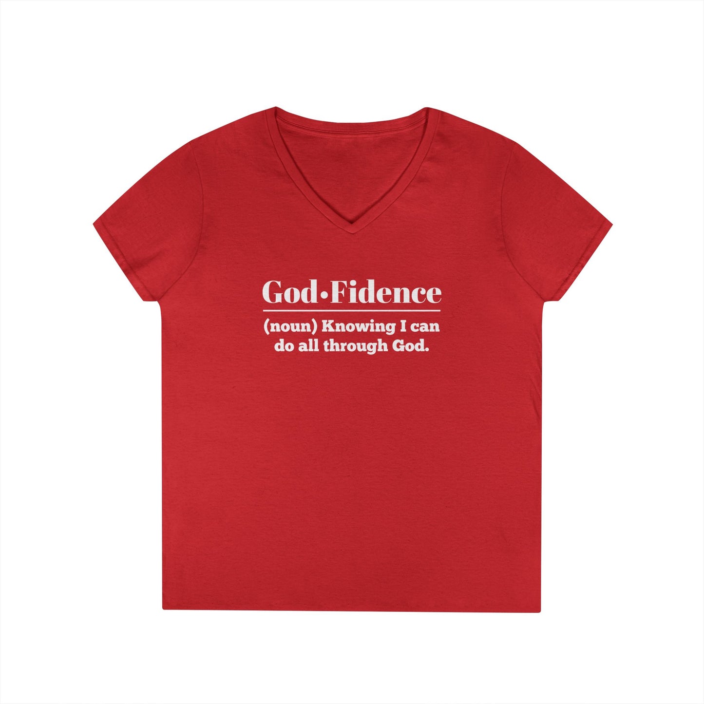 "God-Fidence" Women's V-Neck T-shirt (White Logo) - Empowering Faith, Inspirational Tee, Christian Apparel, Affirmation Clothing - Sweet Baby Jeez Teez
