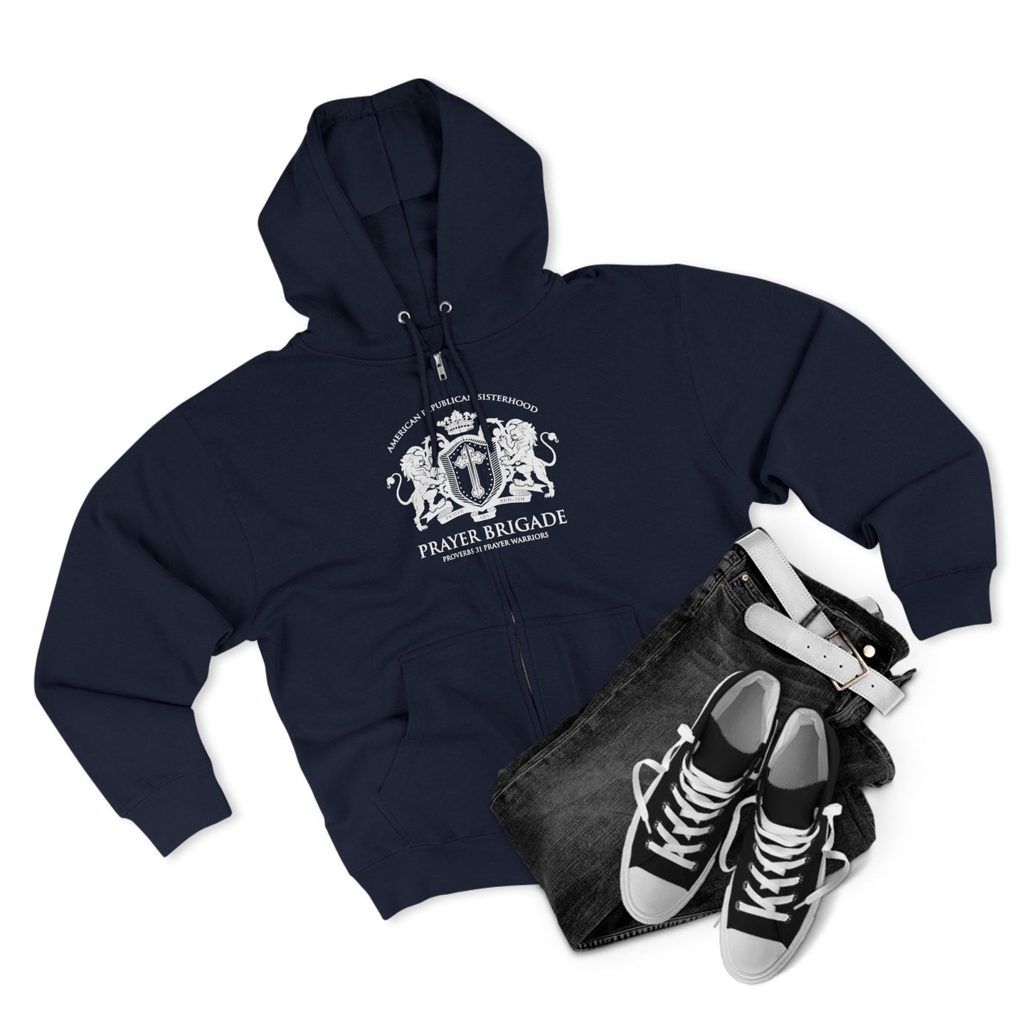 ARS Prayer Brigade Unisex Full Zip Hoodie (Dark Red with White Logo)