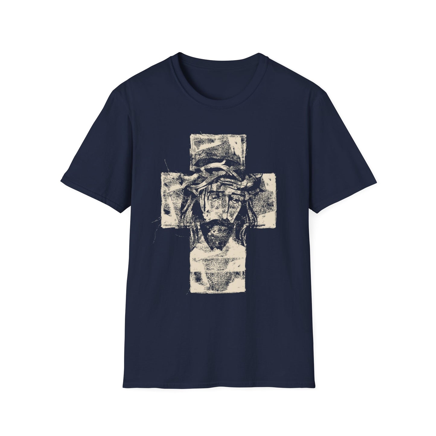 Christ Portrait on Cross Modern Logo Men's Tshirt - Sweet Baby Jeez Teez
