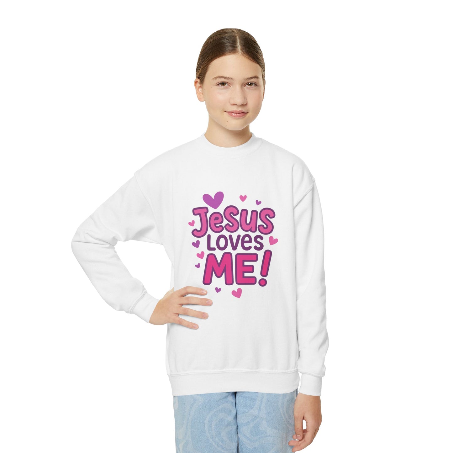 "Jesus Love Me!" Girls Christian Sweatshirt (Heart Logo)