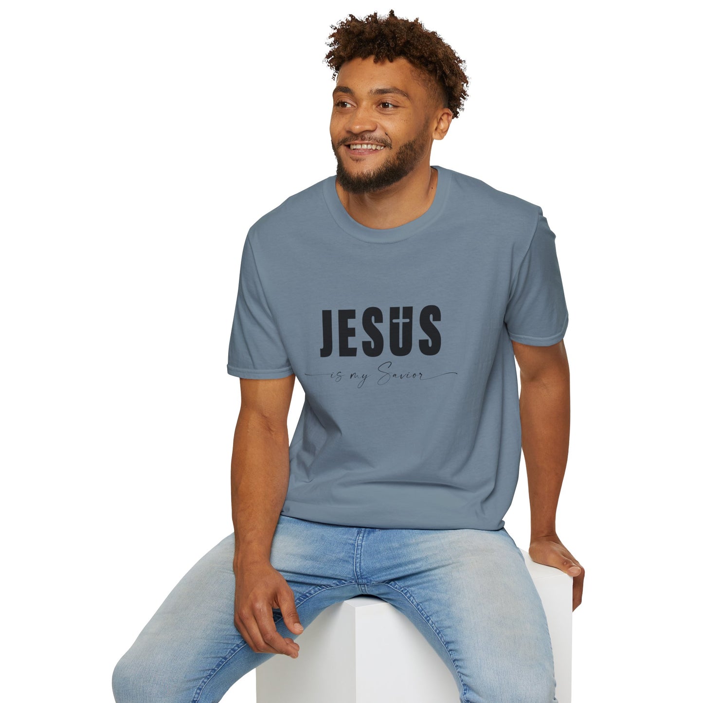 "Jesus is My Savior" Christian Faith Soft T-Shirt (Black Logo)