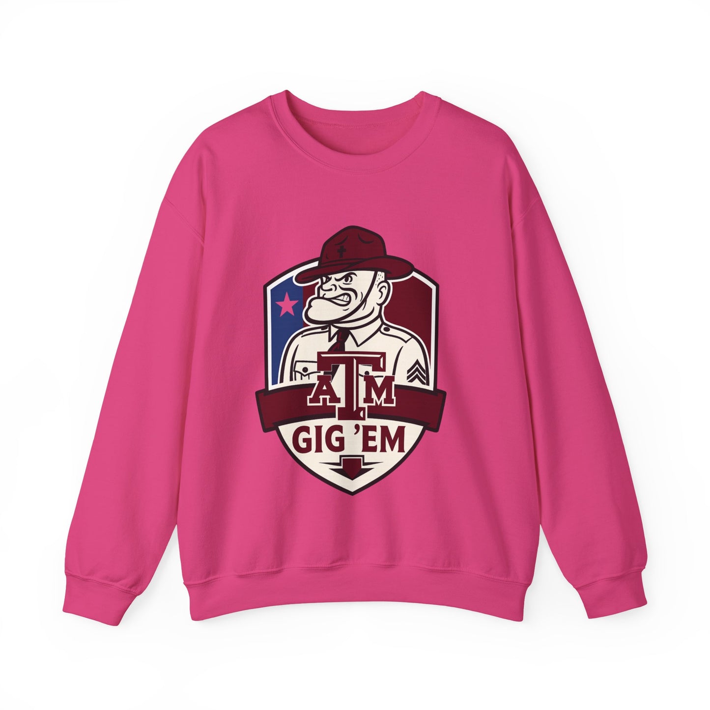 Gig 'Em Aggies Old Sarge Crest Texas A&M Soft Cozy Sweatshirt (Texas Flag Logo 2)