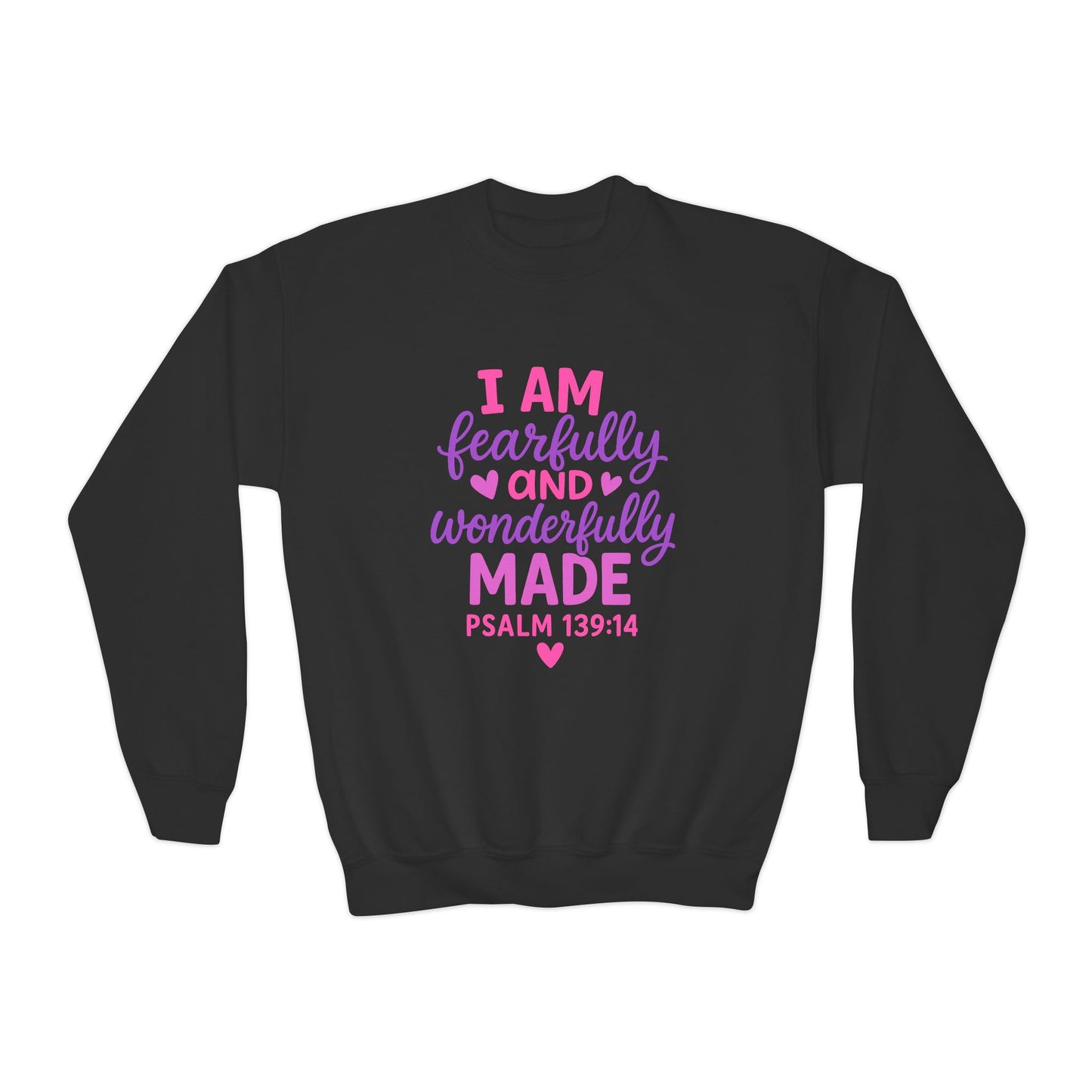 "Wonderfully Made" Christian Bible Verse Girls Sweatshirt