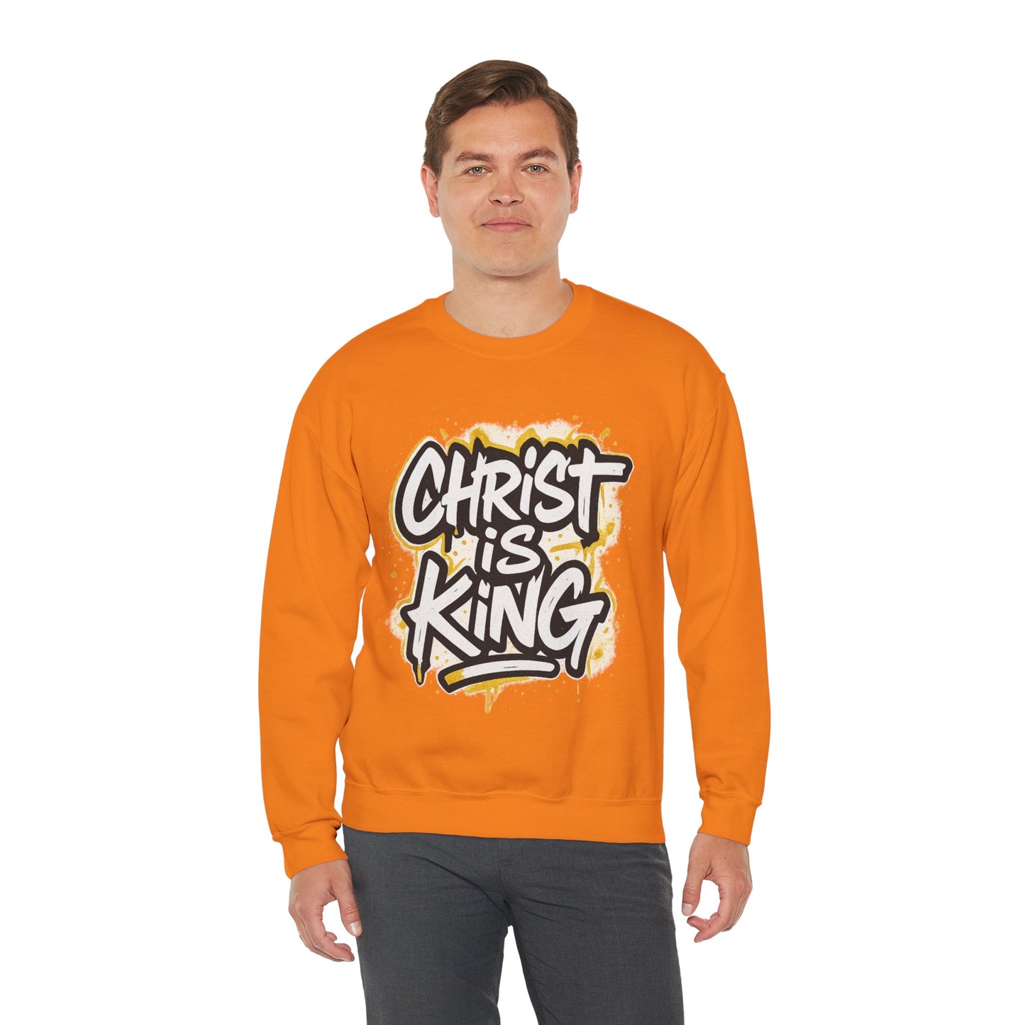 Christ is King Men's Crewneck Sweatshirt (White/Gold Logo)