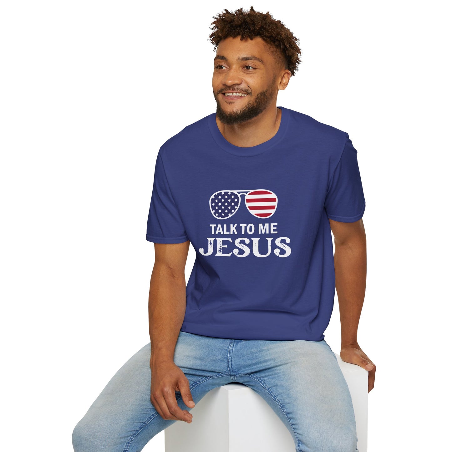 Patriotic "Talk to Me Jesus" Christian Softstyle Tshirt