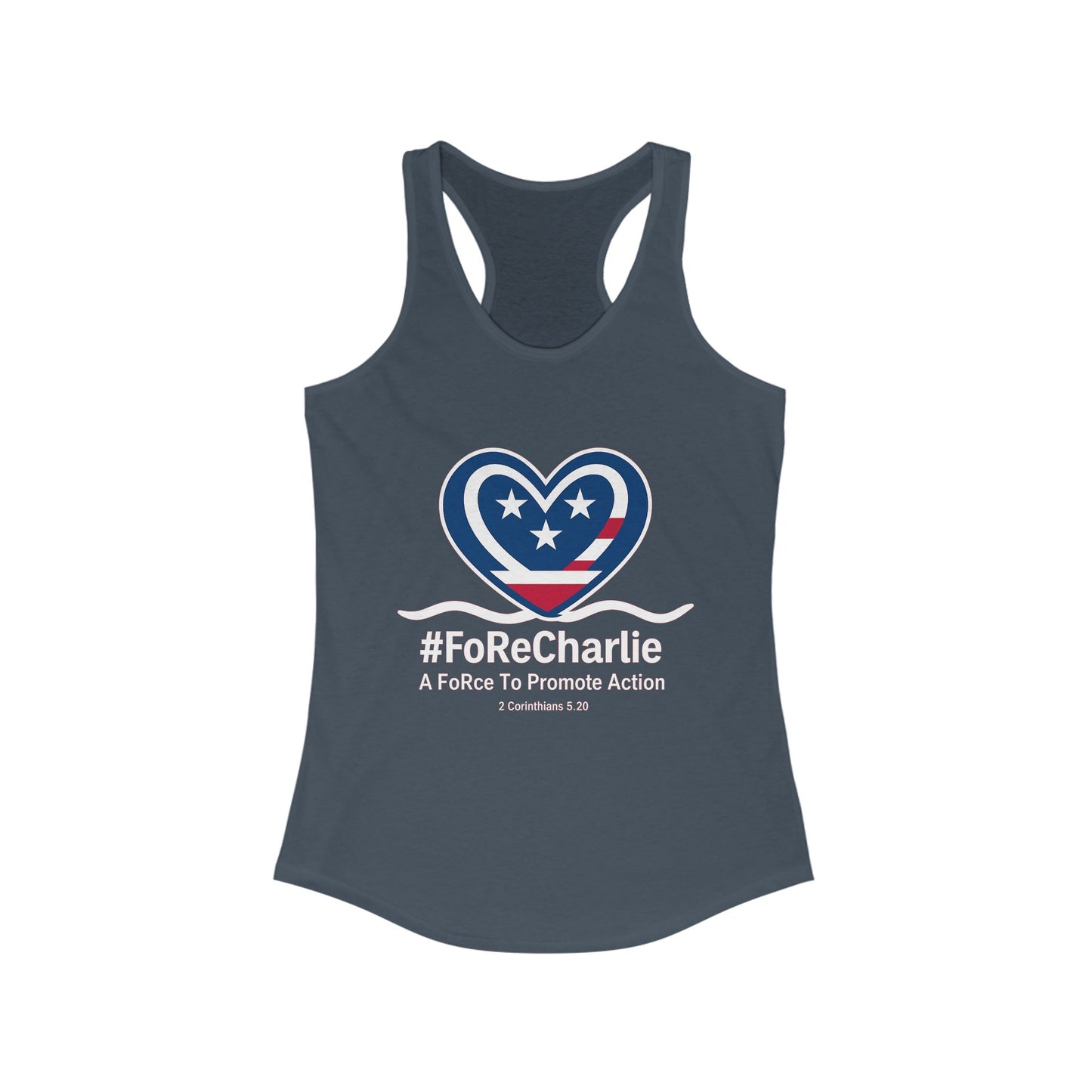 "FoRe Charlie" Ambassador Pageant Memorial Racerback Tanktop for Charlie (White Heart Logo)