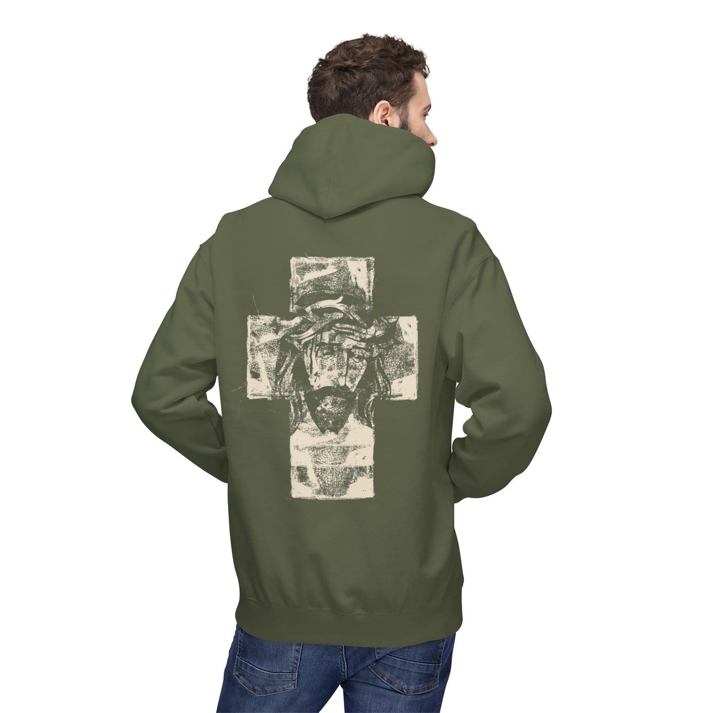 Christ Portrait on Cross Modern Logo Men's Hoodie - Sweet Baby Jeez Teez