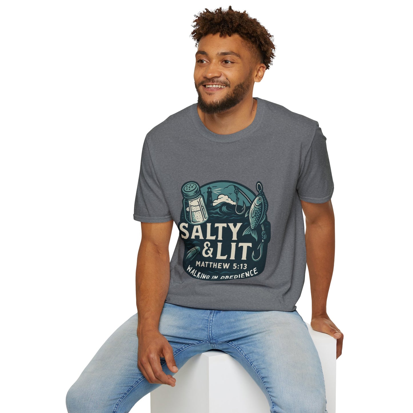 'Salty & Lit" Matthew 5:13 Bible Verse Christian Softstyle Tshirt