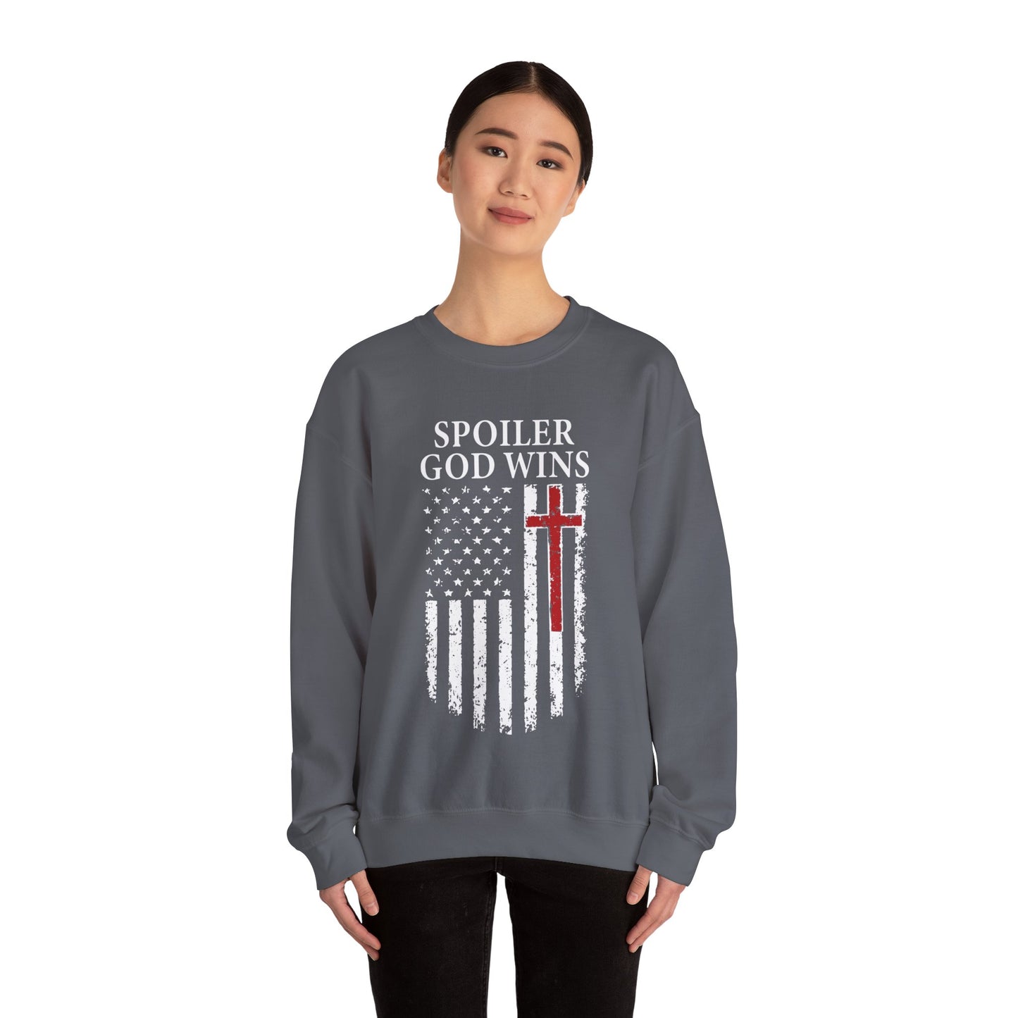 "Spoiler God Wins" Christian Unisex Cozy Sweatshirt