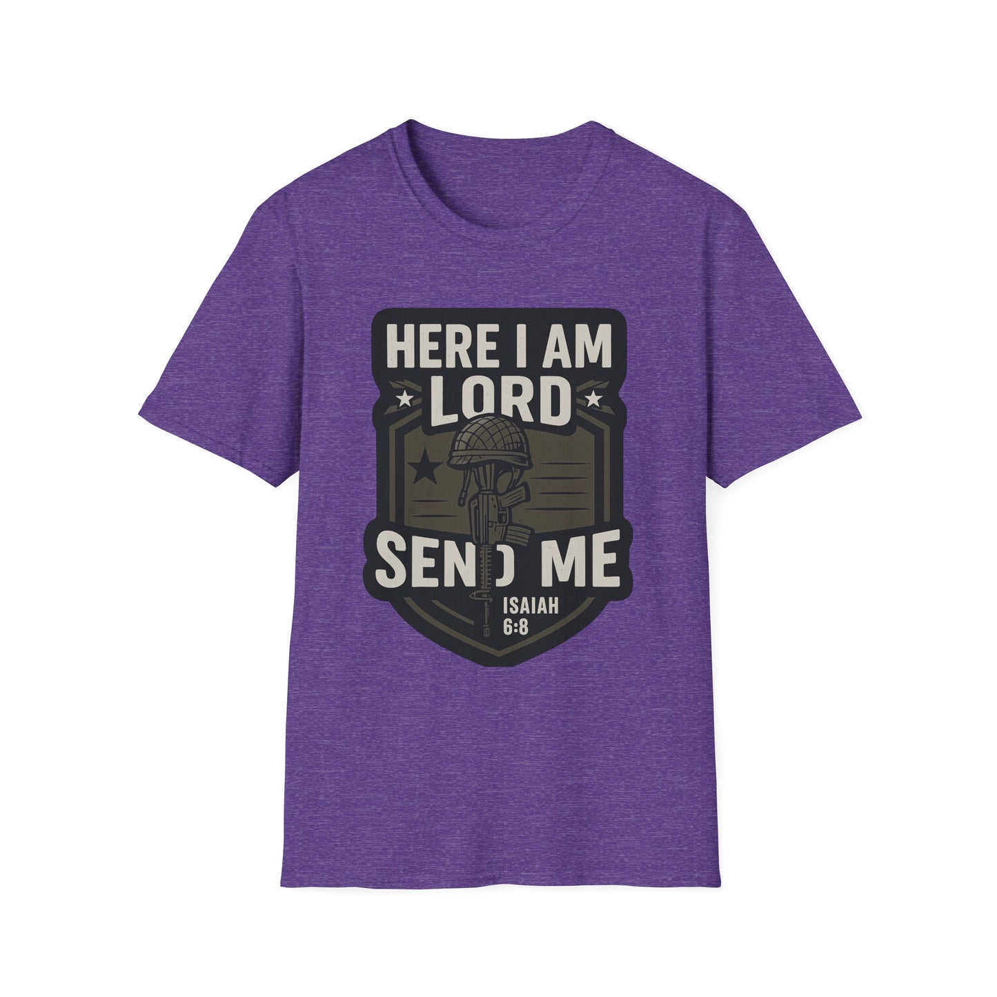"Here I Am Lord Send Me" Bible Verse Inspirational Faith T-Shirt (Military Logo)
