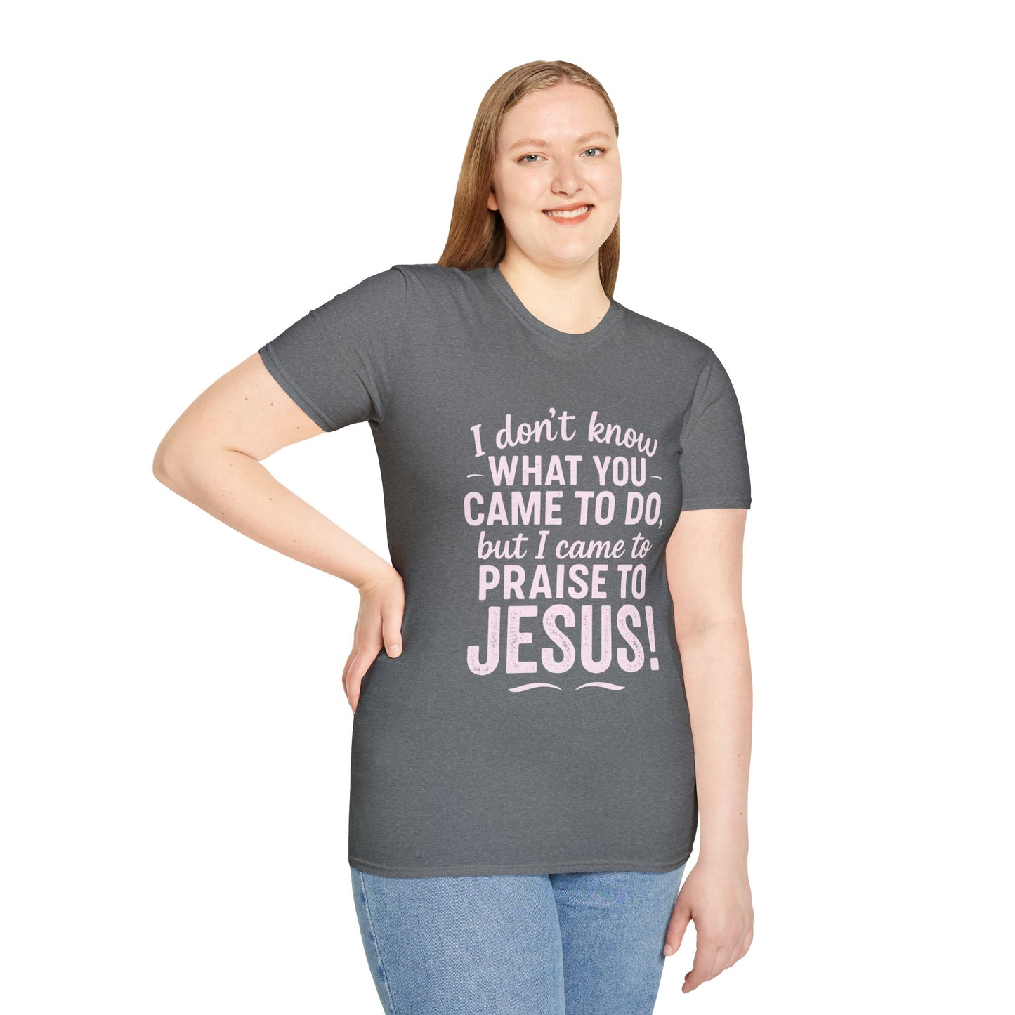 "I Came to Praise Jesus" Relaxed Softstyle Tshirt (Light Pink Logo) - Sweet Baby Jeez Teez
