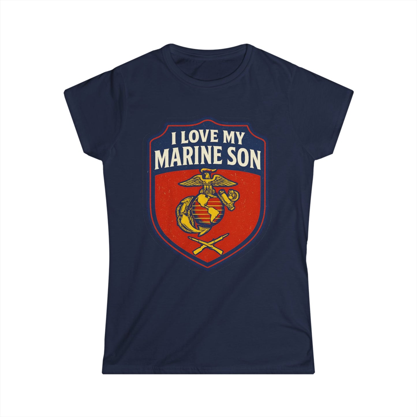 "I Love My Marine Son" Patriotic Women's Fitted T-Shirt for Marine Military Mom