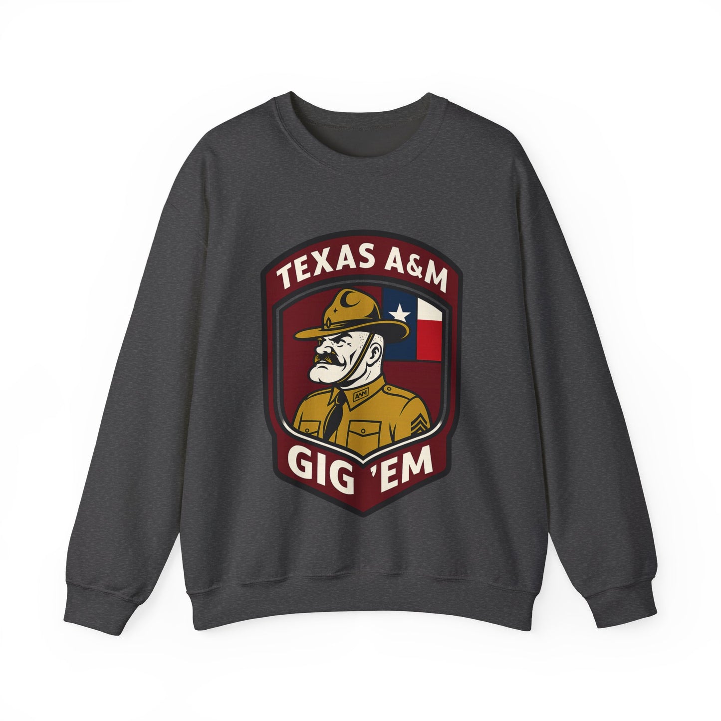 Gig 'Em Aggies Old Sarge Crest Texas A&M Soft Cozy Sweatshirt (Texas Flag Logo 3)
