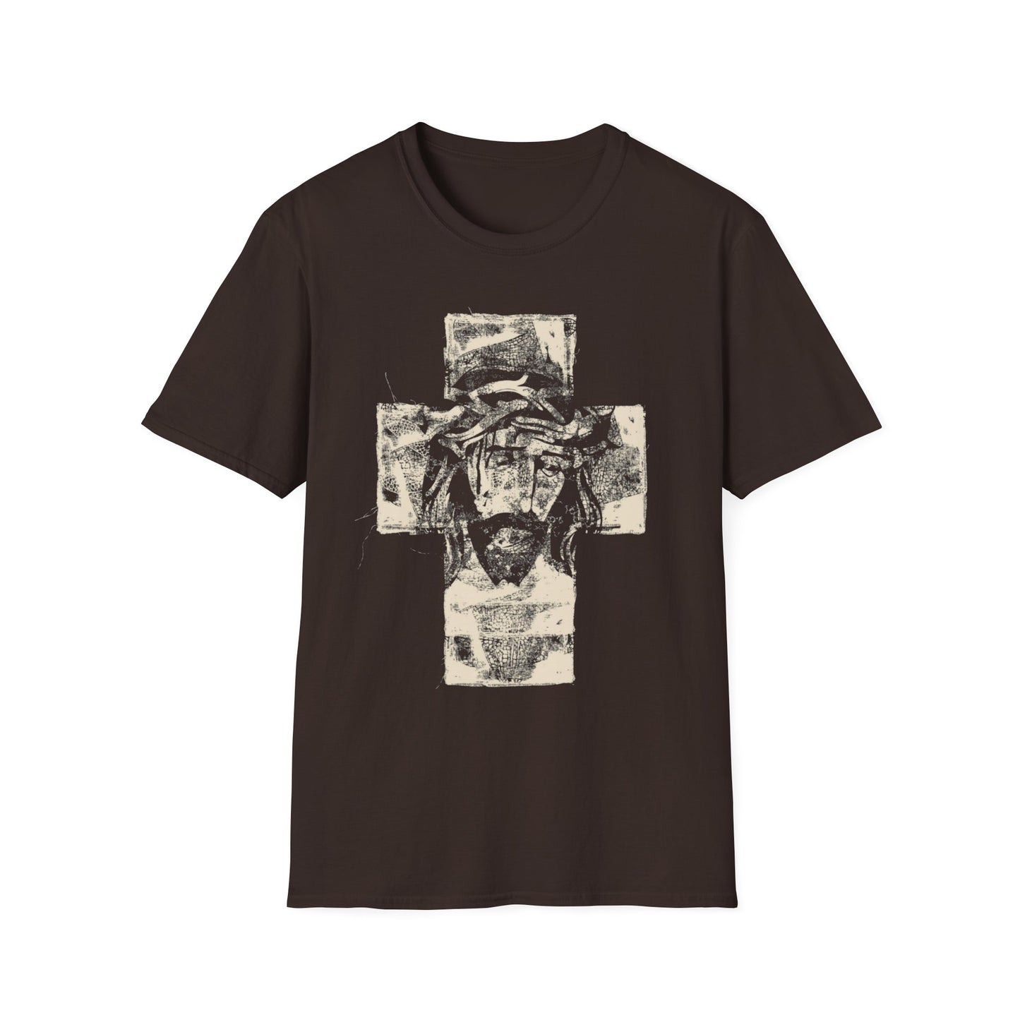 Christ Portrait on Cross Modern Logo Men's Tshirt - Sweet Baby Jeez Teez