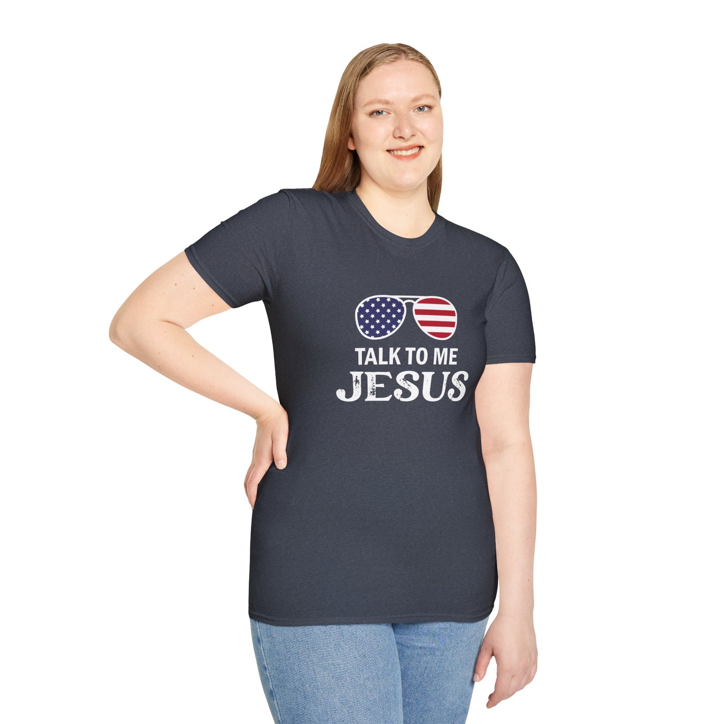 Patriotic "Talk to Me Jesus" Christian Softstyle Tshirt