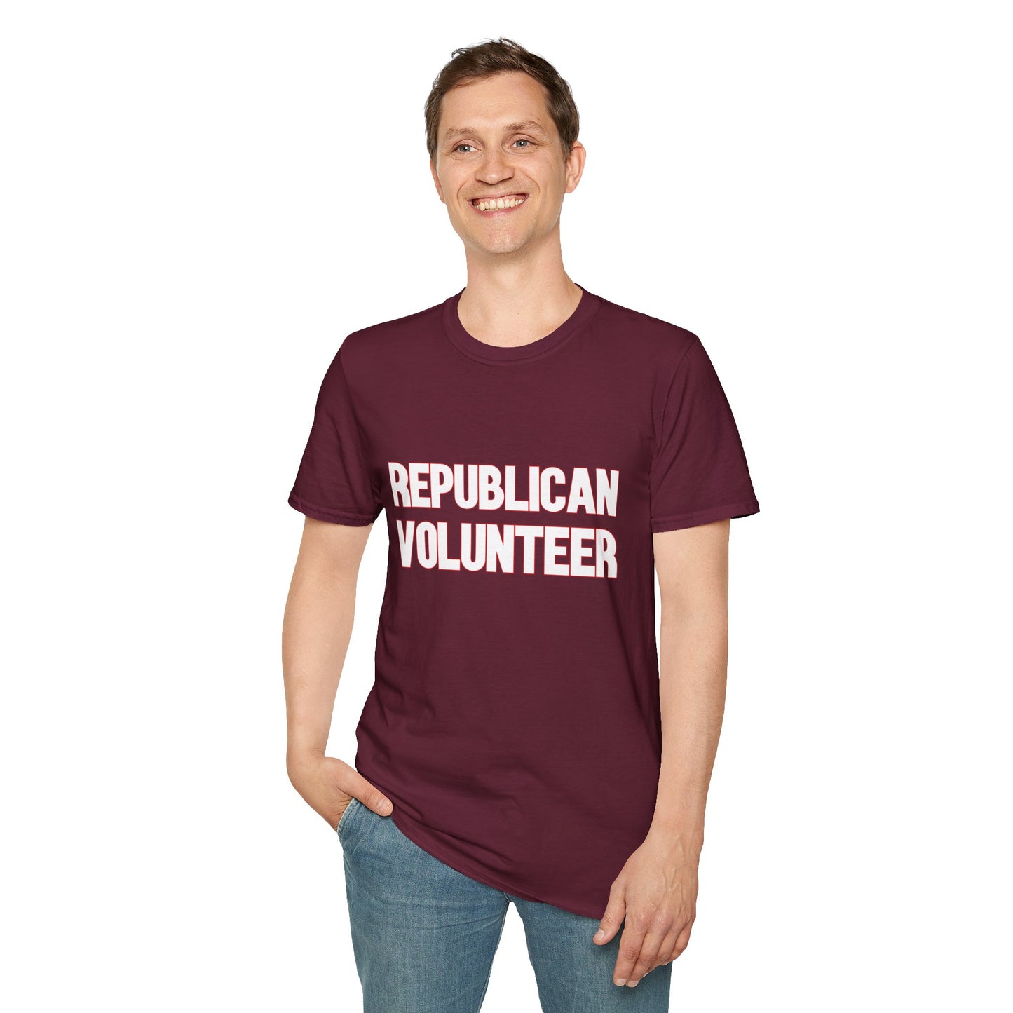 Republican Volunteer Unisex Tshirt (White/Red Logo) - Sweet Baby Jeez Teez