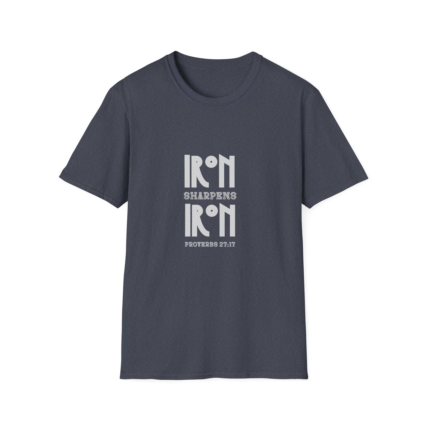 "Iron Sharpens Iron" Bible Verse Christian Inspirational Softstyle Tshirt (Gray Logo)