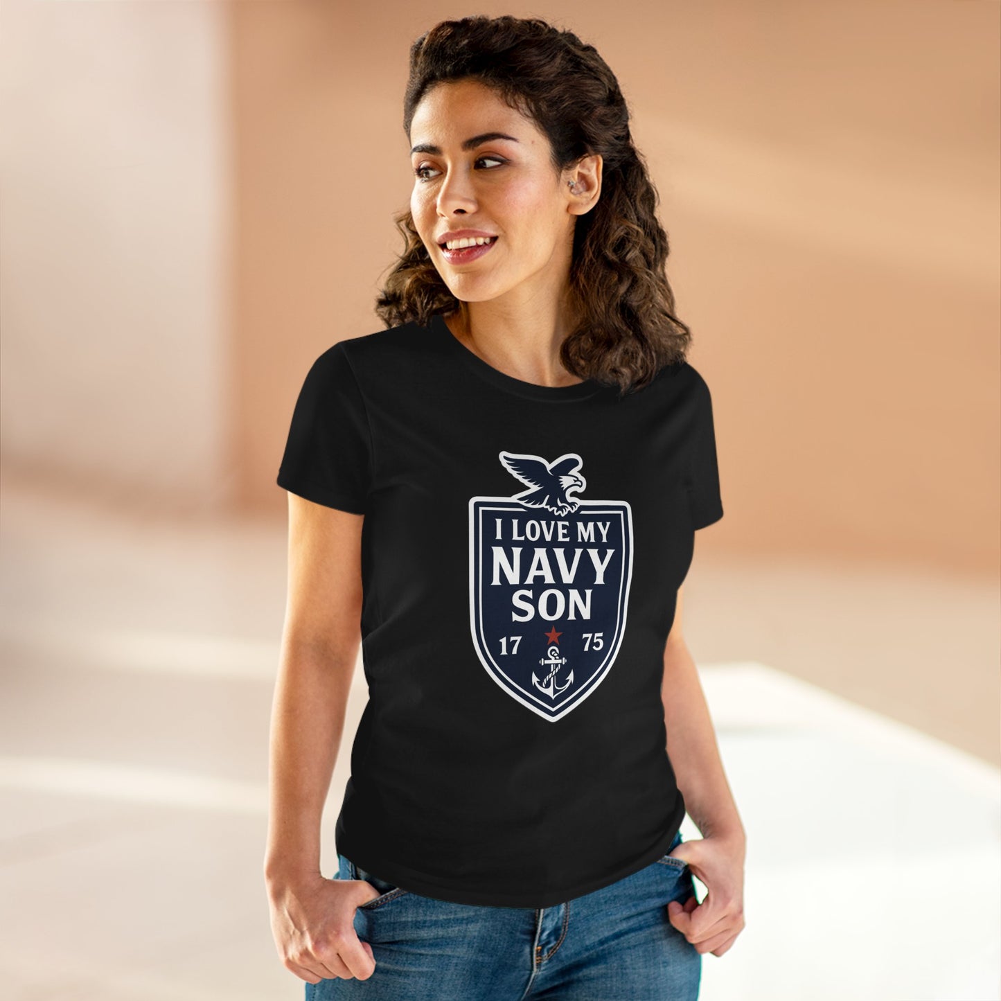 "I Love my Navy Son" Military Pride Patriotic Crest Women's Semi-Fitted Tshirt
