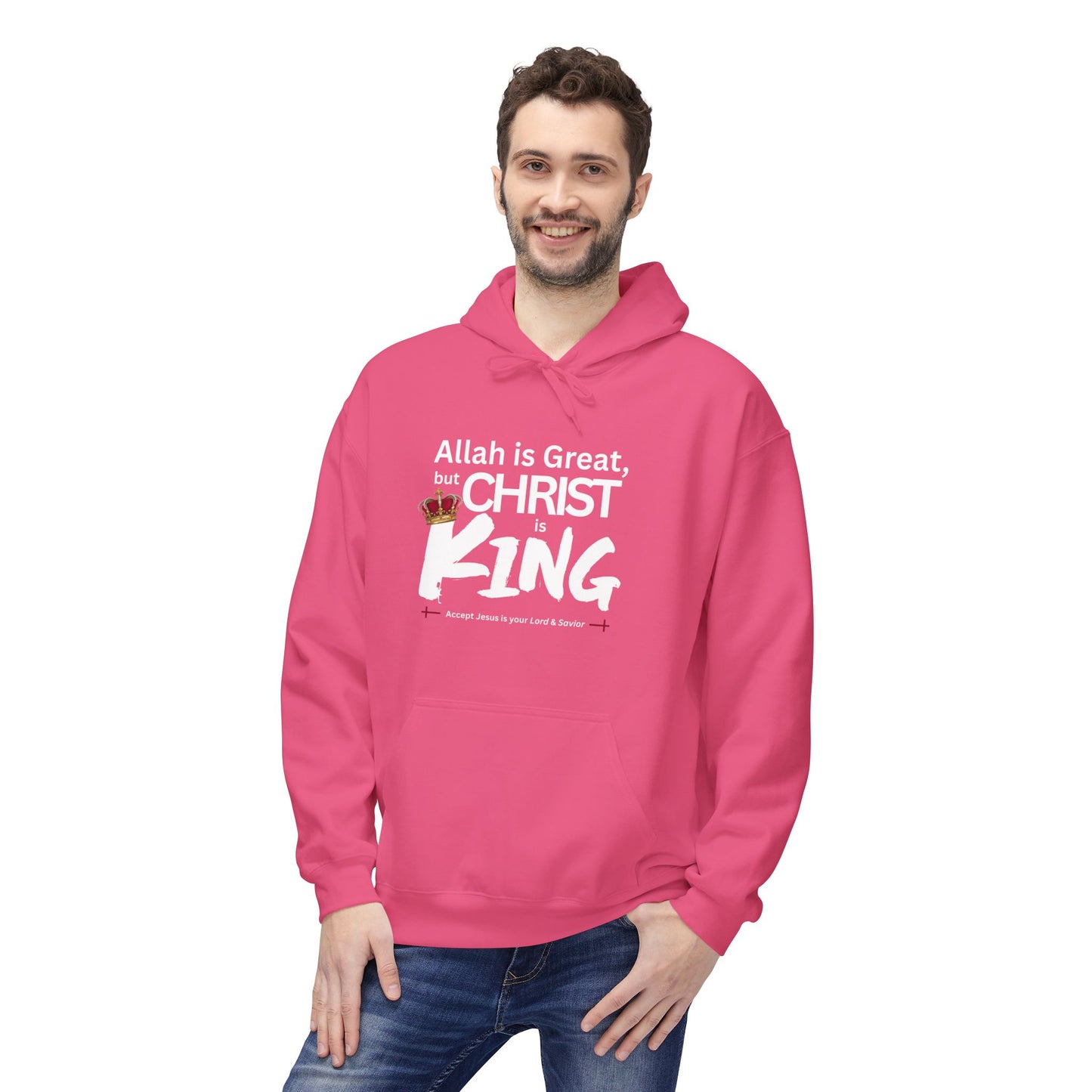 "Christ is King" Cozy Unisex Fleece Hoodie (Great Logo - White) - Sweet Baby Jeez Teez