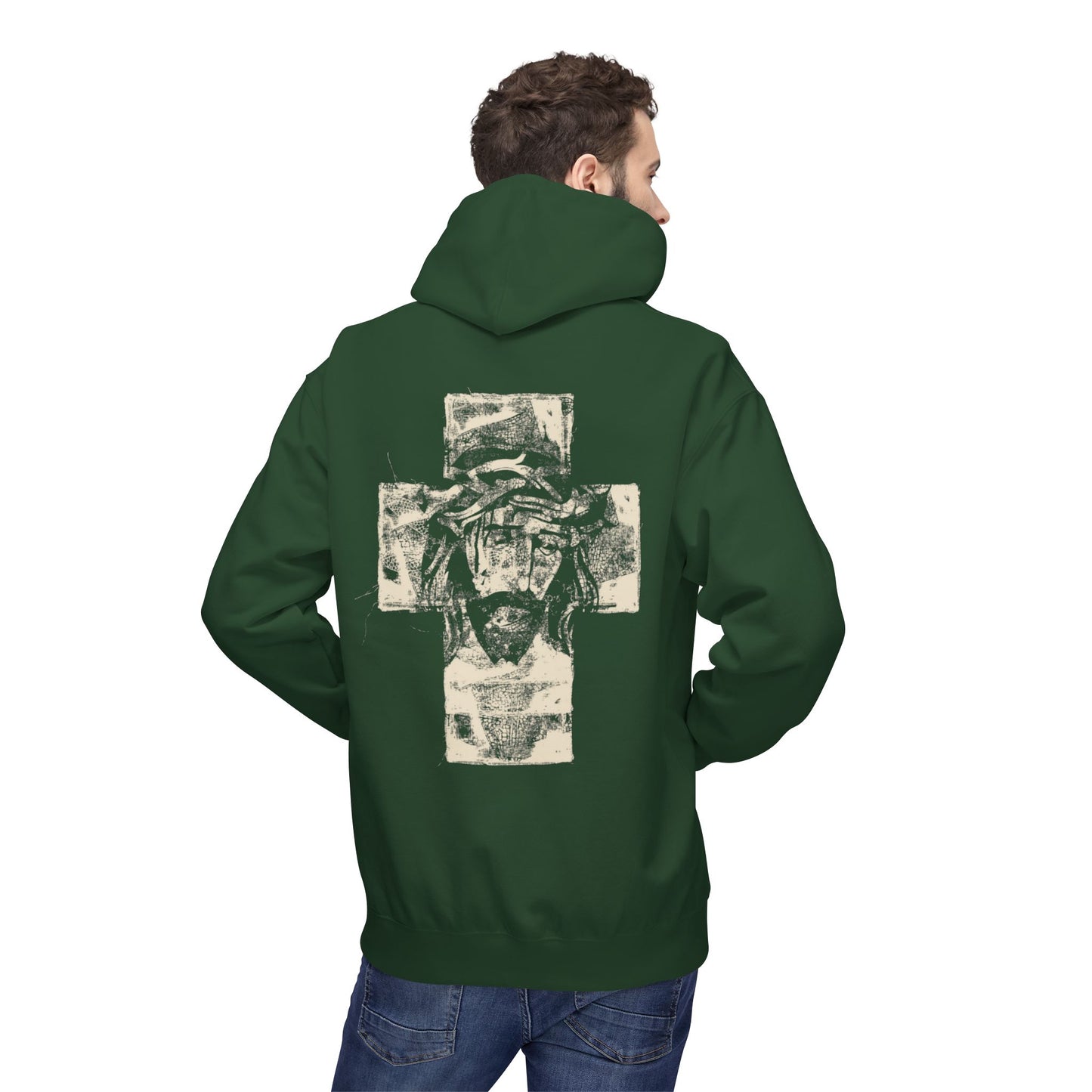 Christ Portrait on Cross Modern Logo Men's Hoodie - Sweet Baby Jeez Teez