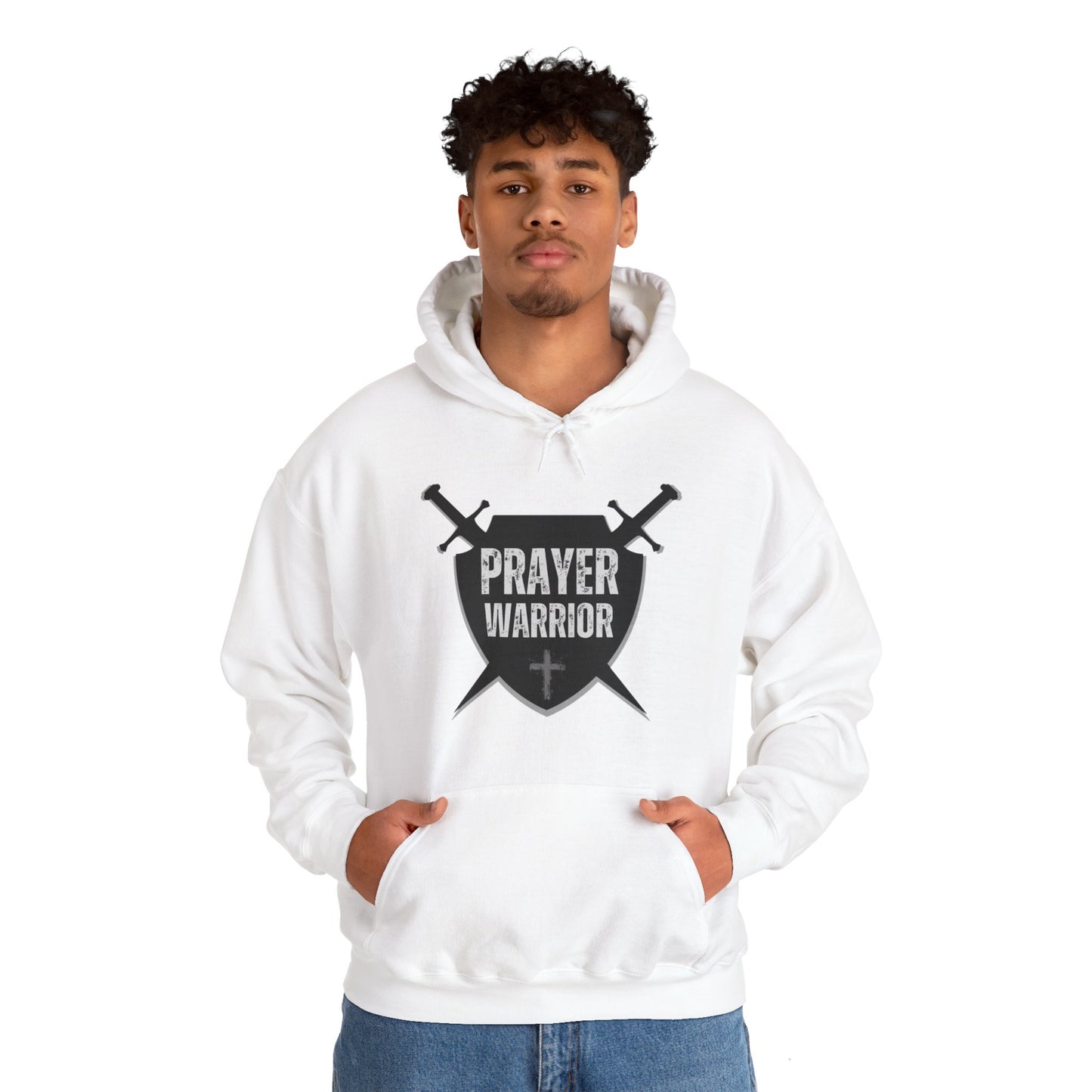 Prayer Warrior Shield Men's Hoodie (Black Logo) - Sweet Baby Jeez Teez