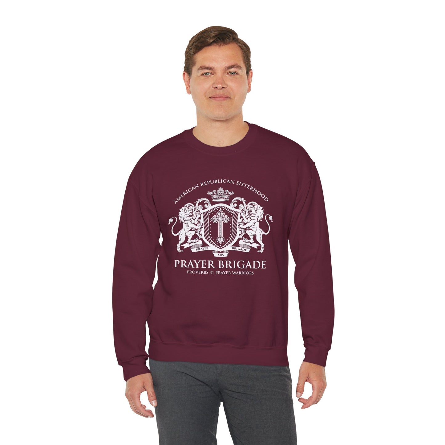 Prayer Brigade Relaxed Sweatshirt - Scripture Inspired Design (White Logo)