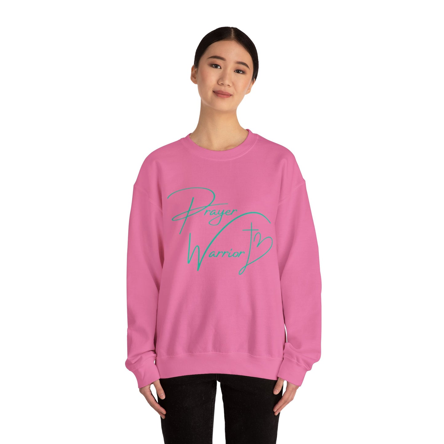Prayer Warrior Cross Heart Women's Sweatshirt (Teal Logo) - Sweet Baby Jeez Teez