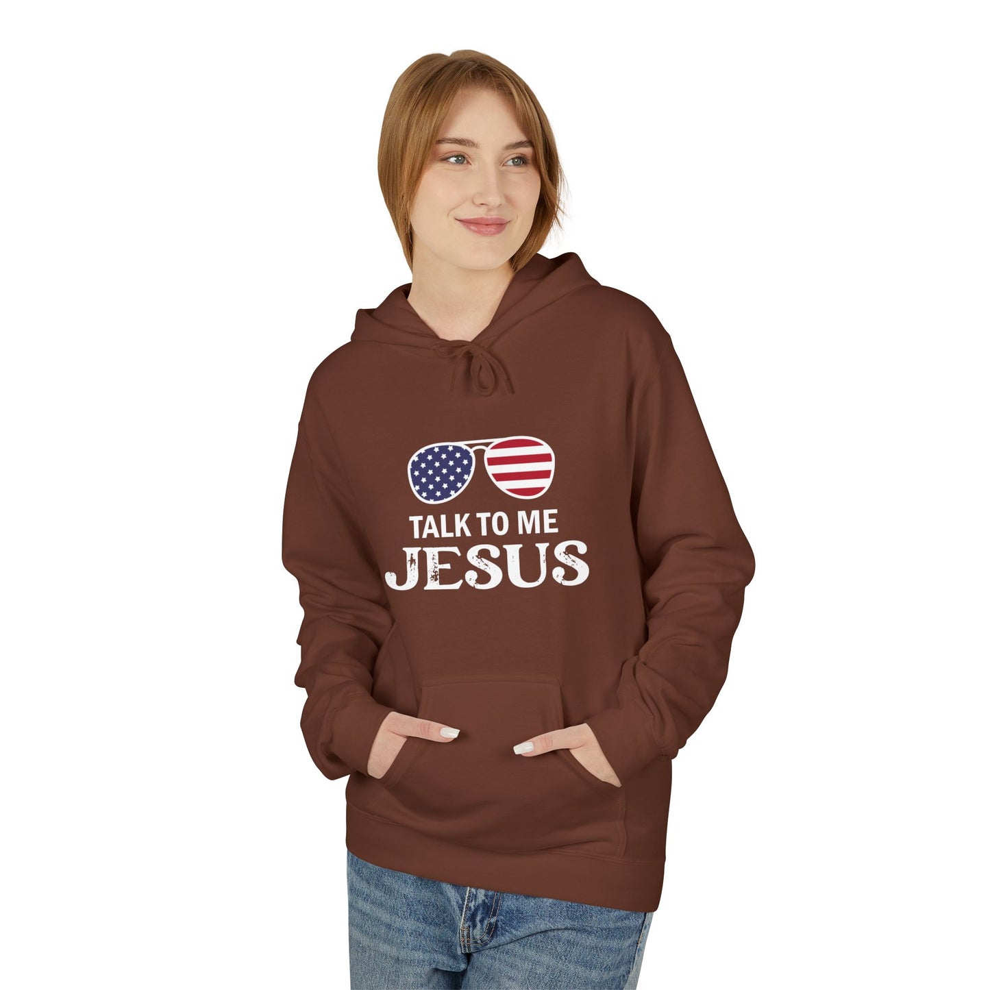 Patriotic "Talk to Me Jesus" Christian Fleece Hoodie