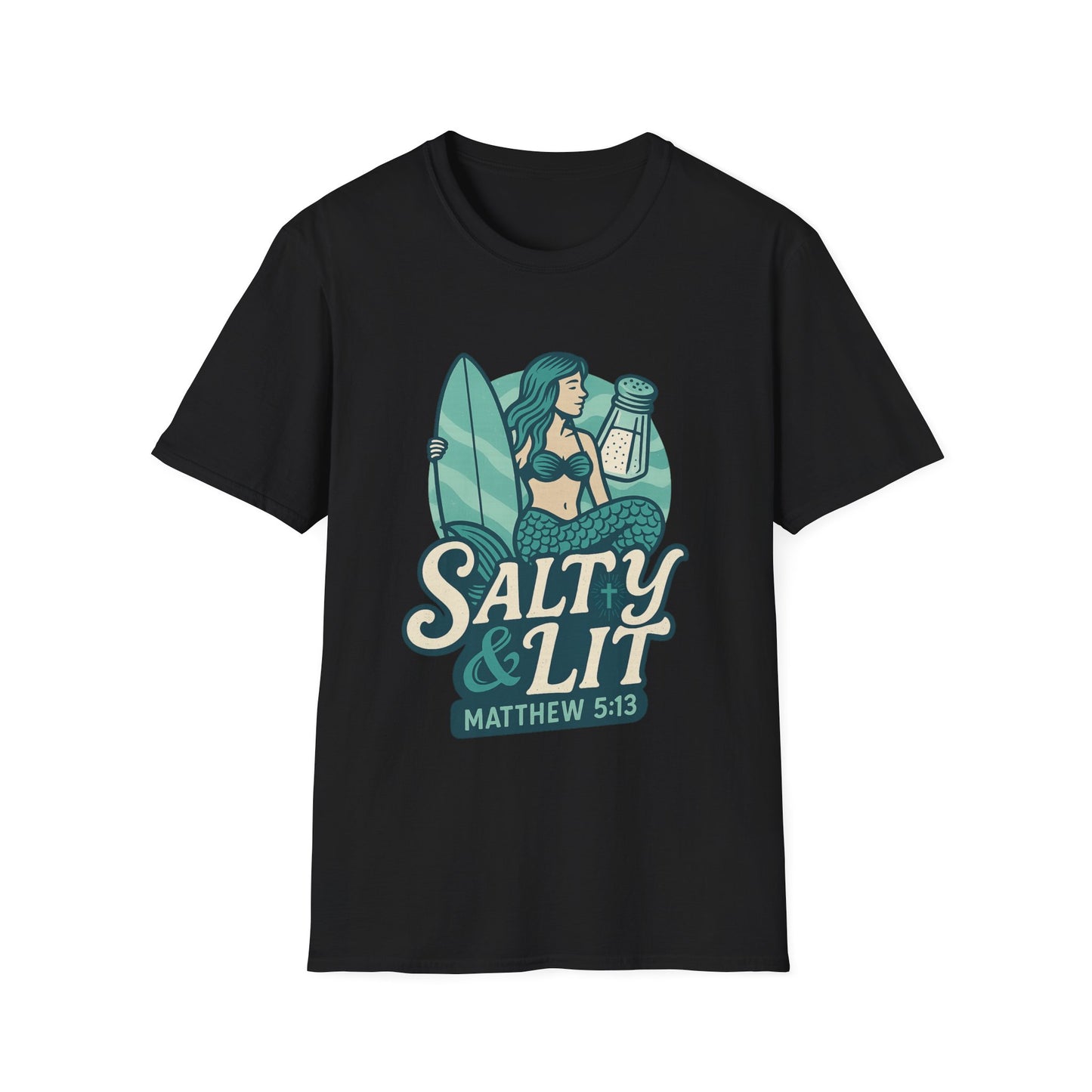 "Salty & Lit" Mermaid Matthew 5:13 Bible Verse Christian Women's Softstyle Tshirt