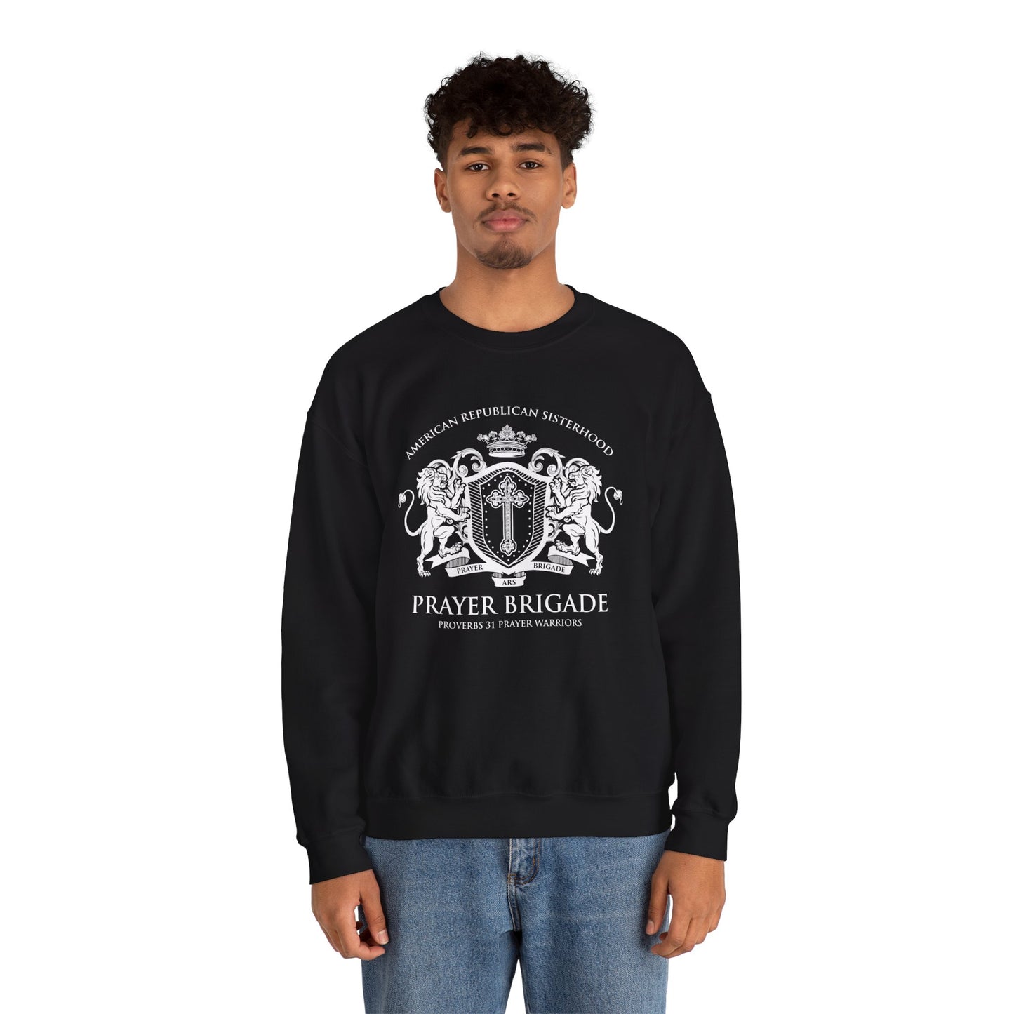 Prayer Brigade Relaxed Sweatshirt - Scripture Inspired Design (White Logo)