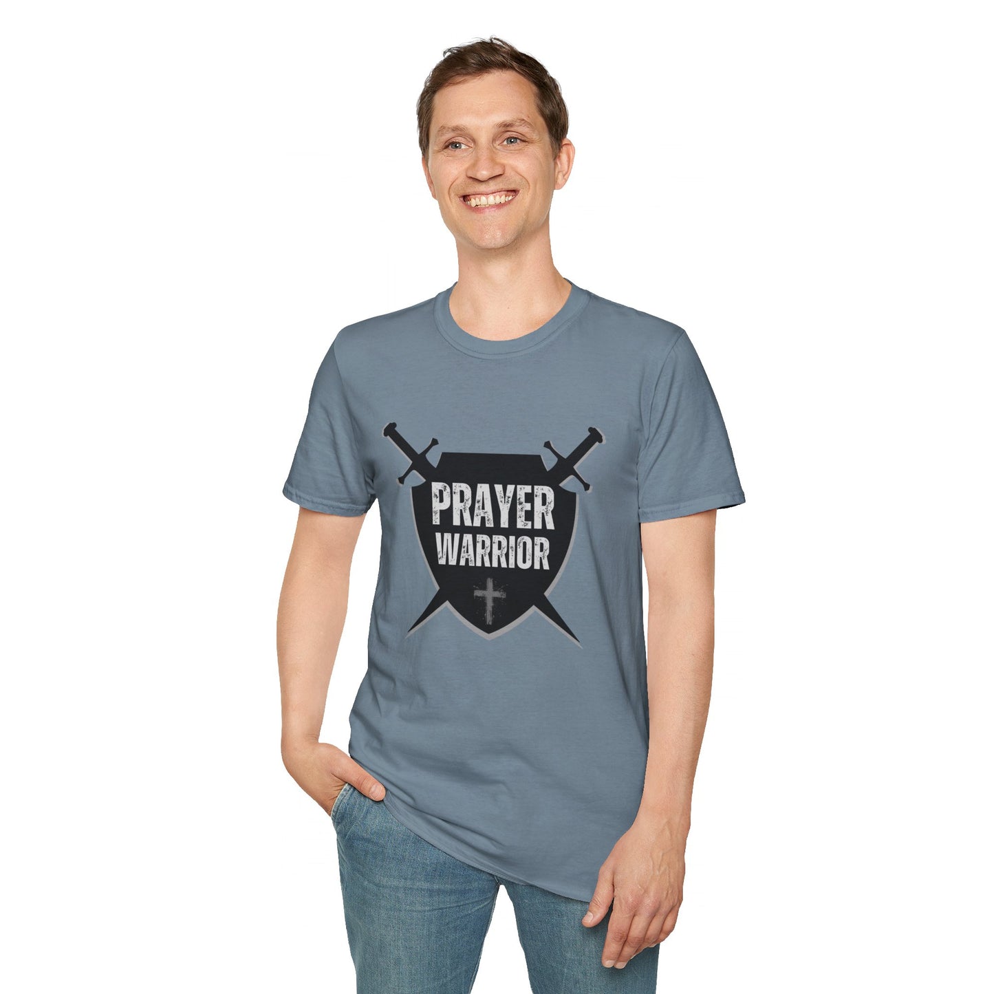 Prayer Warrior Shield Men's Tshirt (Black Logo) - Sweet Baby Jeez Teez