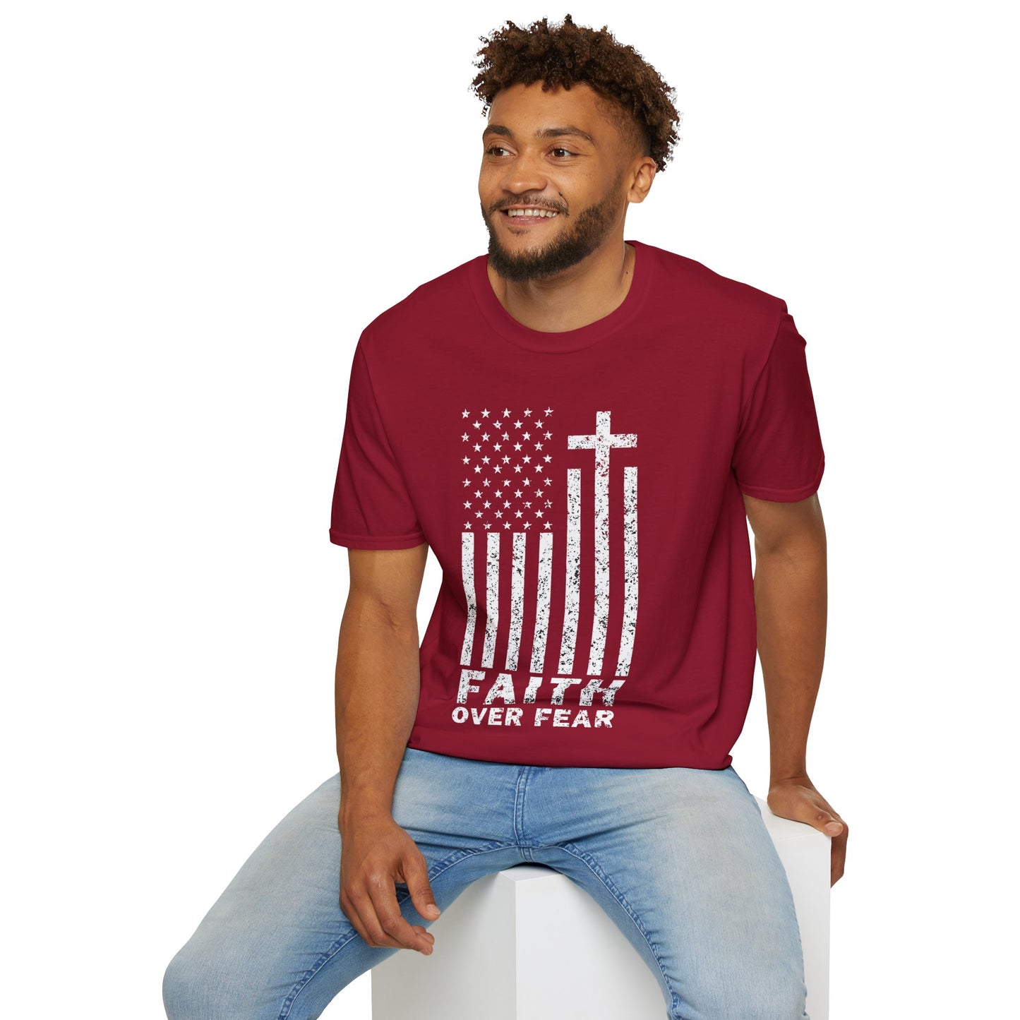 Faith Flag Men's Tshirt (White Logo)