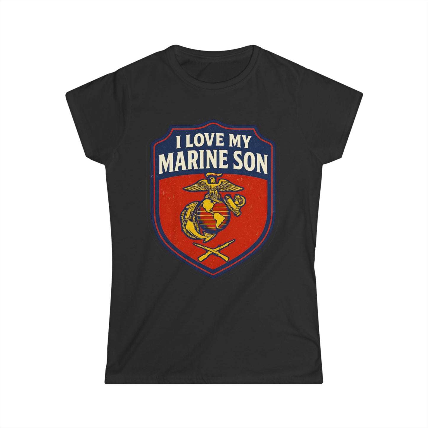 "I Love My Marine Son" Patriotic Women's Fitted T-Shirt for Marine Military Mom