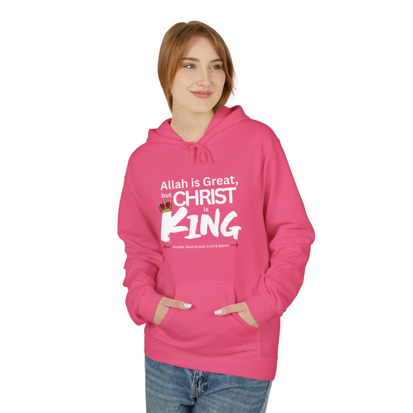 "Christ is King" Cozy Unisex Fleece Hoodie (Great Logo - White) - Sweet Baby Jeez Teez