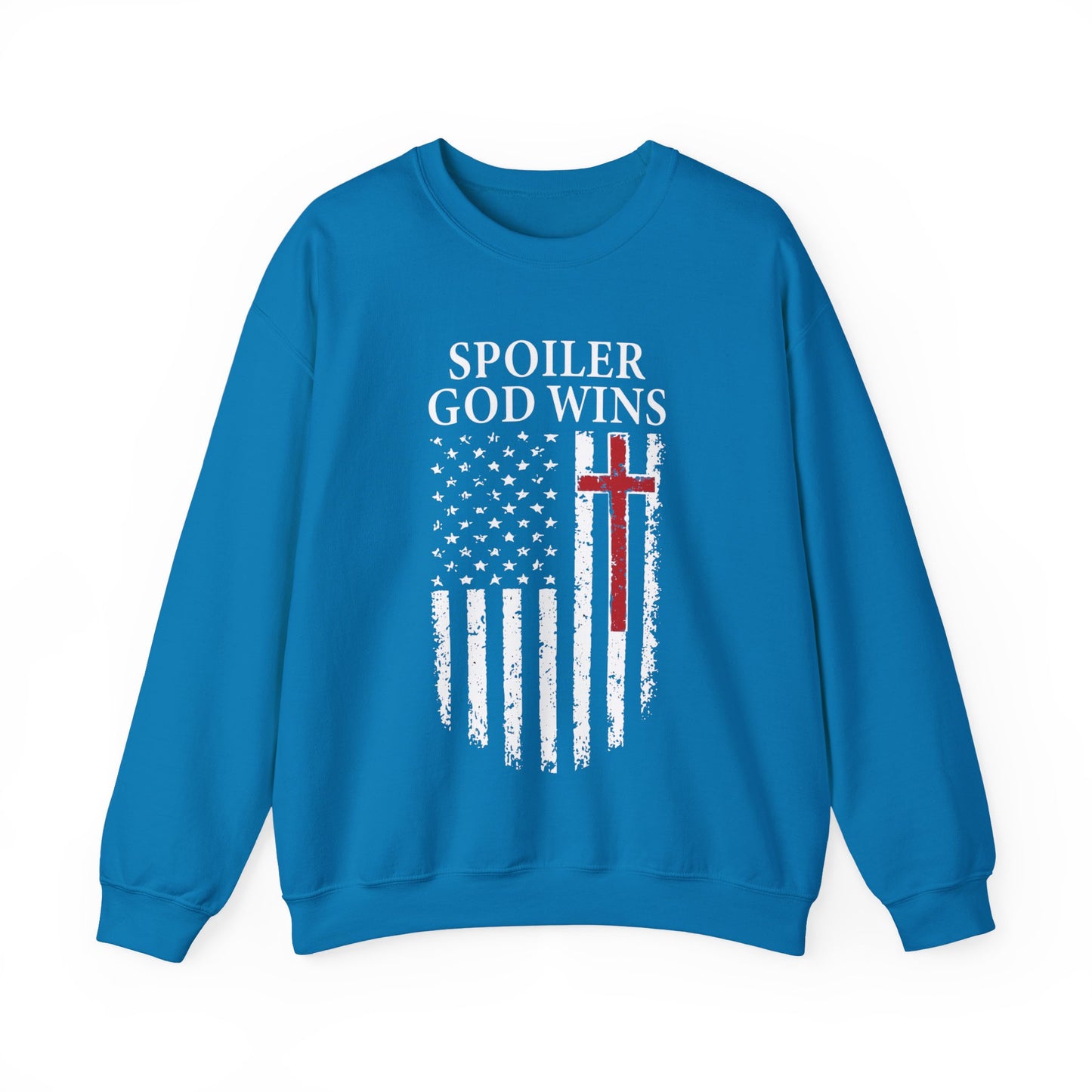 "Spoiler God Wins" Christian Unisex Cozy Sweatshirt