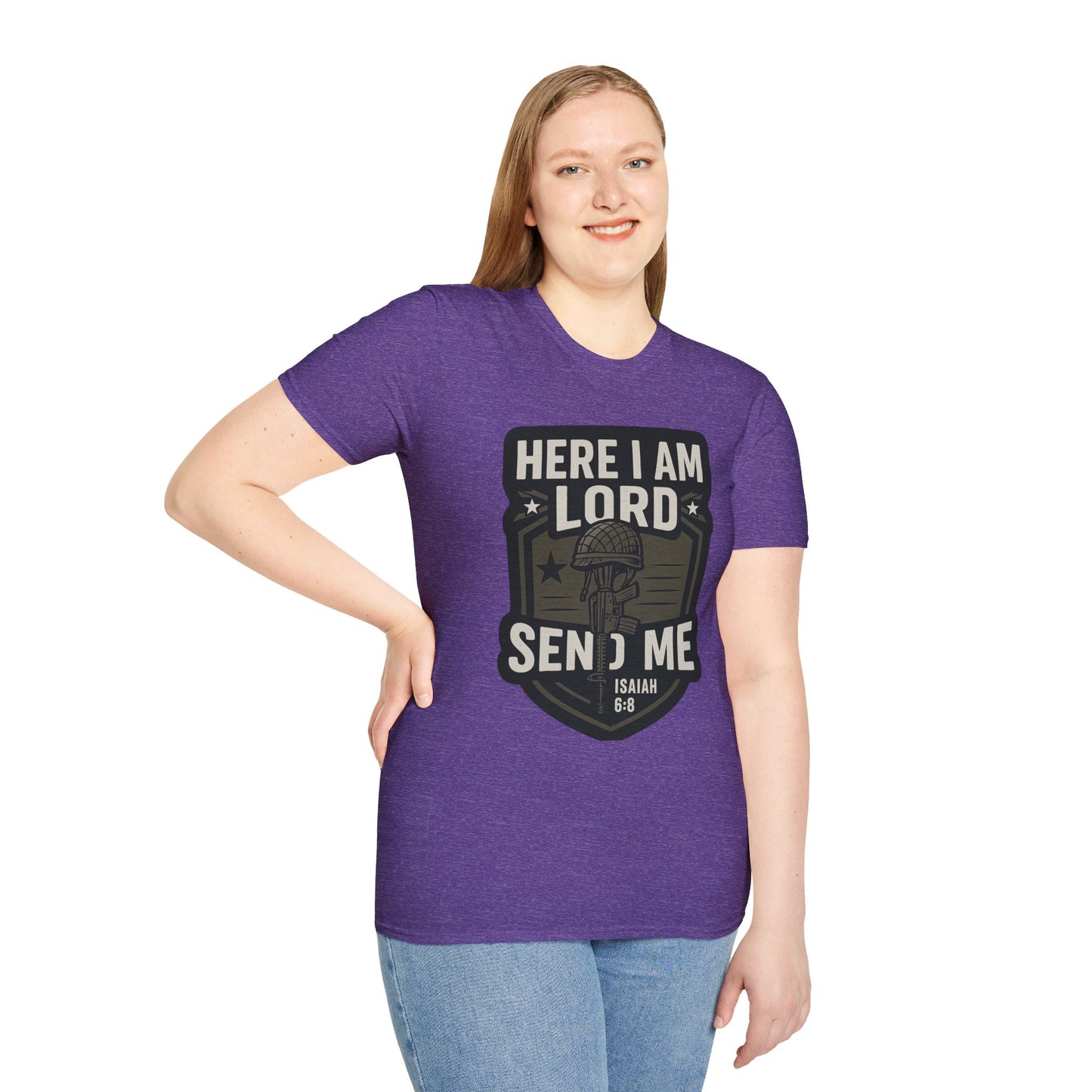"Here I Am Lord Send Me" Bible Verse Inspirational Faith T-Shirt (Military Logo)
