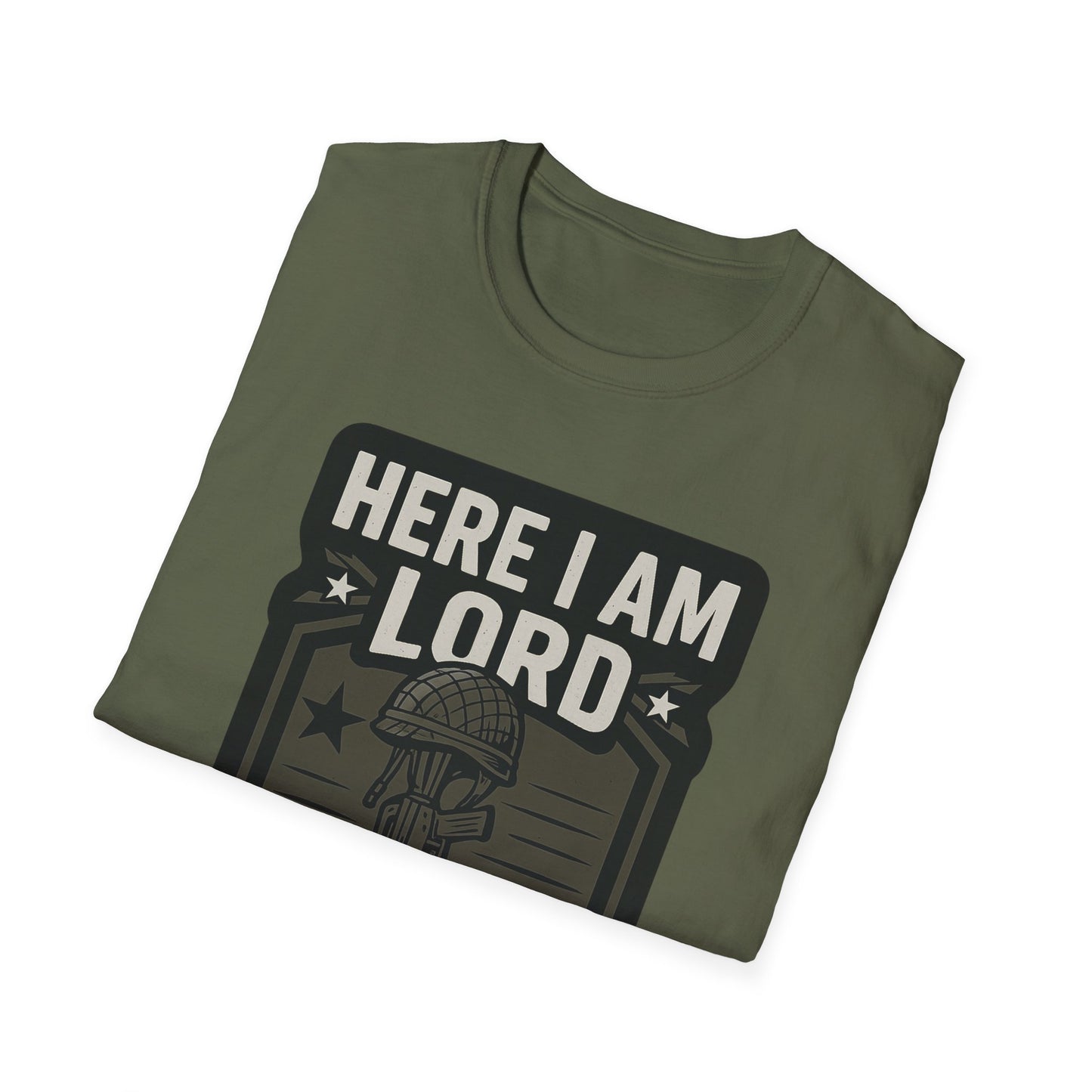 "Here I Am Lord Send Me" Bible Verse Inspirational Faith T-Shirt (Military Logo)