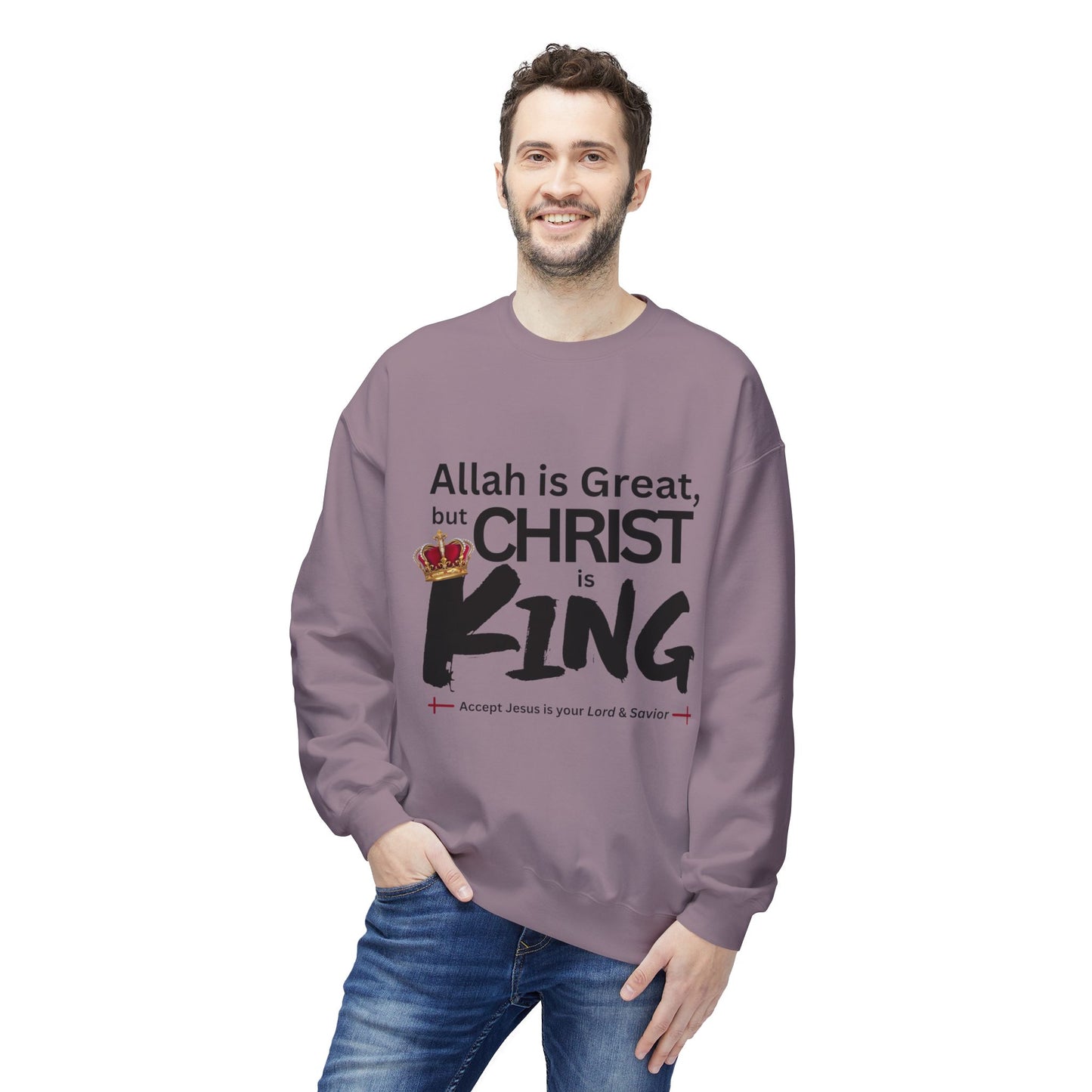 "Christ is King" Unisex Comfy Fleece Sweatshirt (Great Logo - Front) - Sweet Baby Jeez Teez