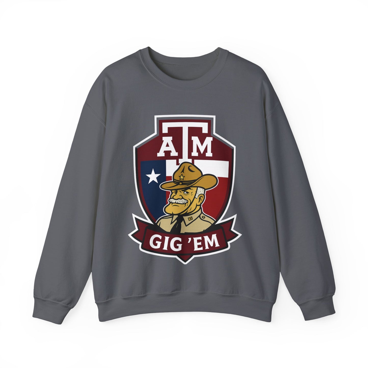 Gig 'Em Aggies Old Sarge Crest Texas A&M Soft Cozy Sweatshirt (Texas Flag Logo 1)